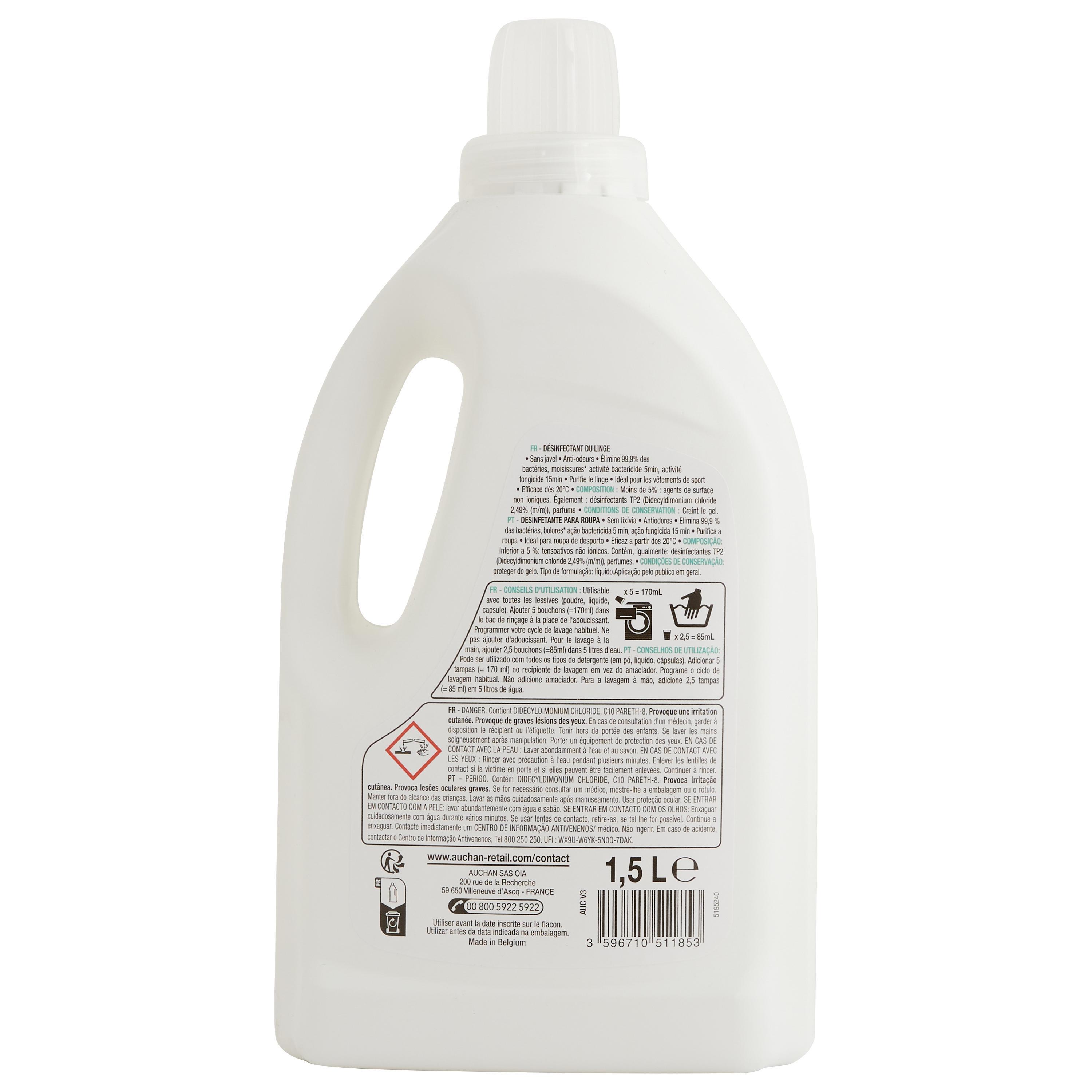 Voir la diapositive 3 : AUCHAN Désinfectant du linge sans javel anti-odeurs 1.5l