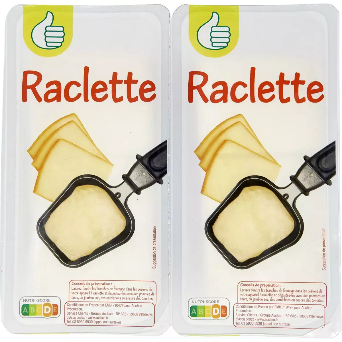 AUCHAN Fromage à raclette nature 2/3 Personnes 400g pas cher 