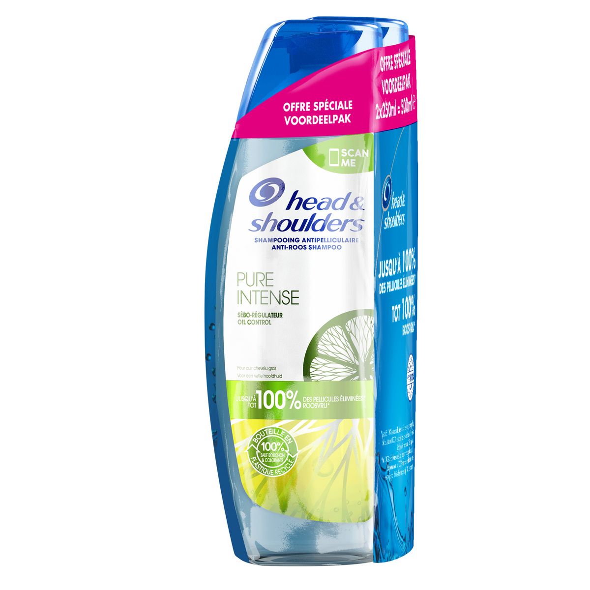 HEAD & SHOULDERS Shampooing antipelliculaire pure intense régulateur de sébum 2x250ml