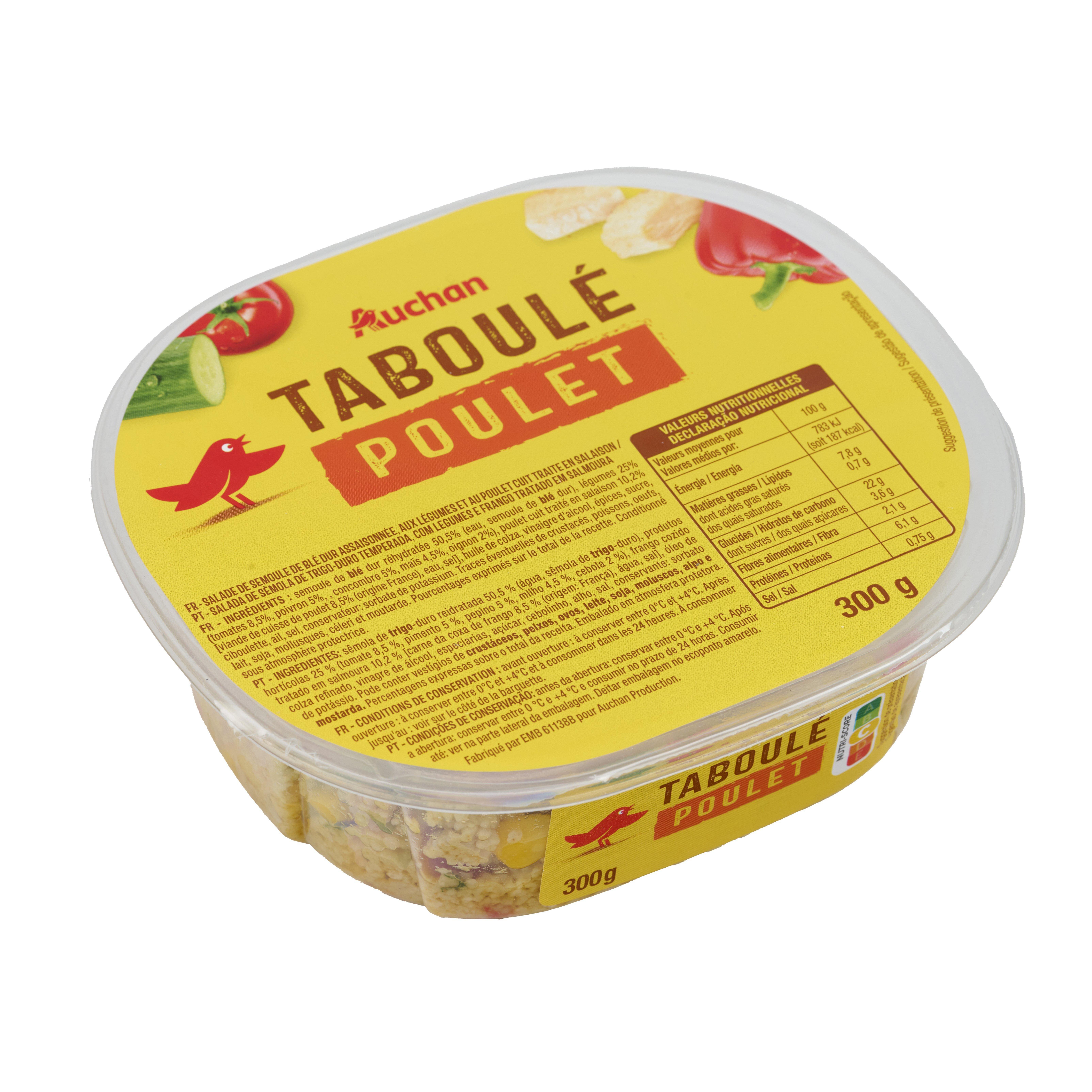 Voir la diapositive 2 : AUCHAN Taboulé au poulet 3 parts 300g