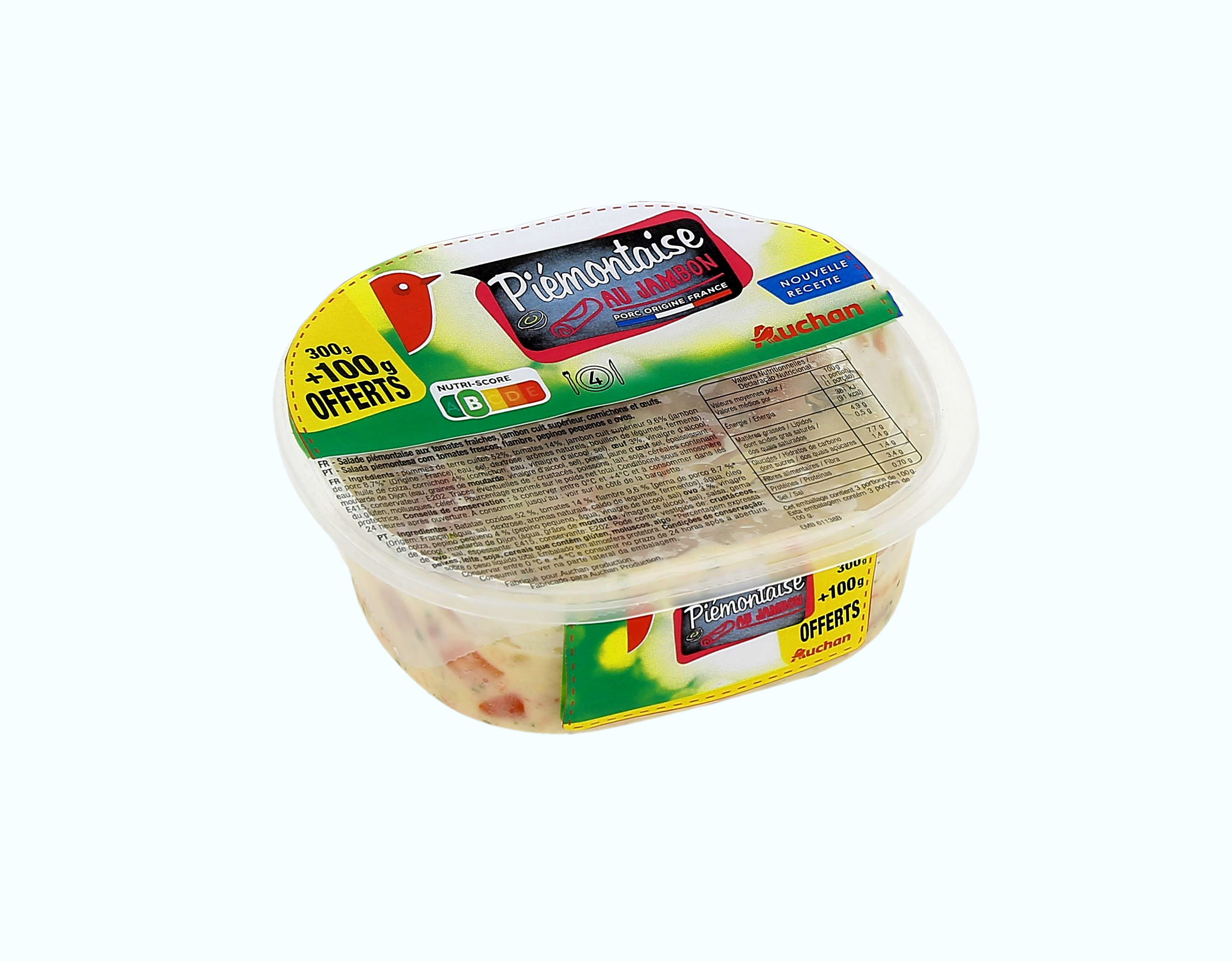 AUCHAN Piémontaise au jambon 4 parts 300g+100g offerts