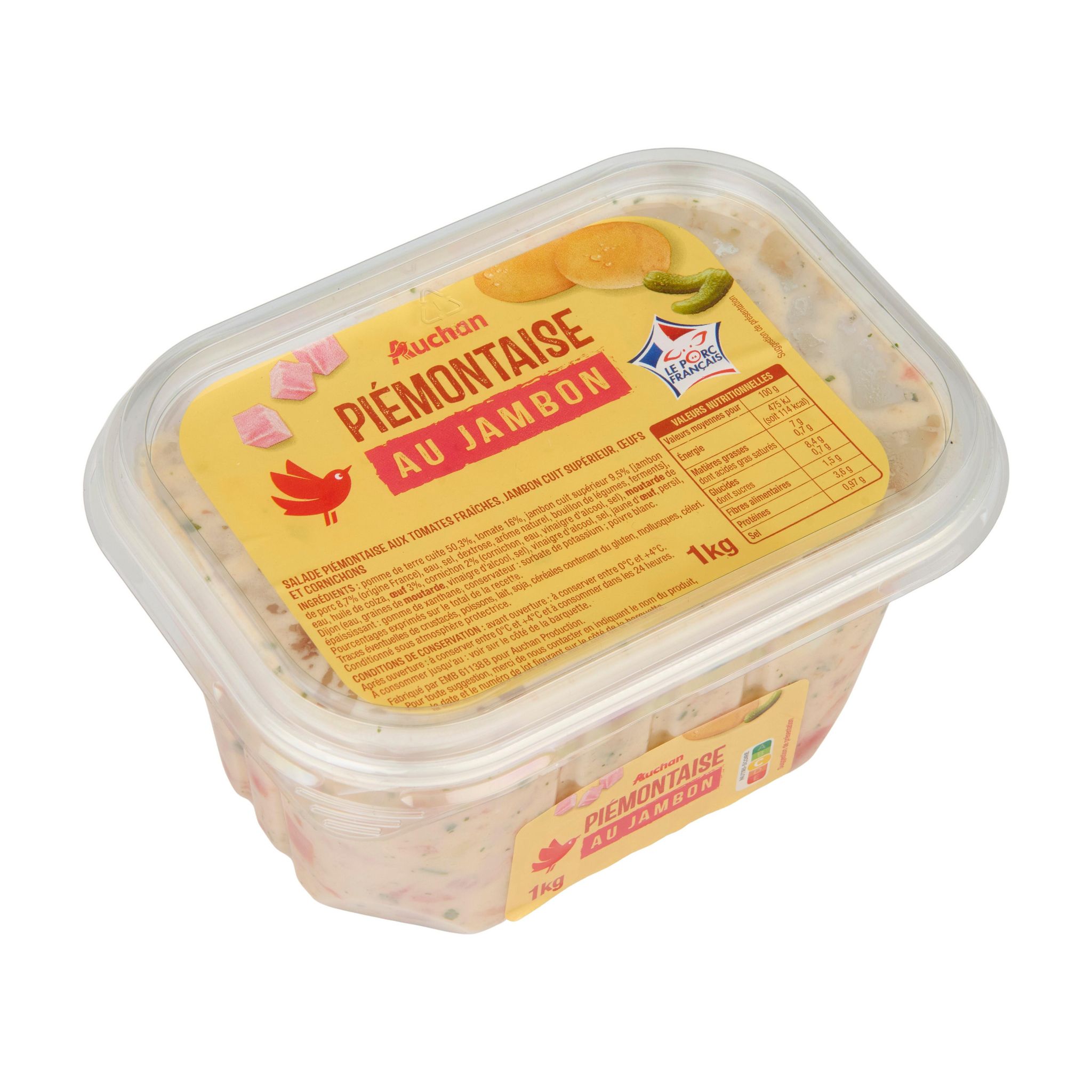 Voir la diapositive 2 : AUCHAN Piémontaise au jambon 10 parts 1kg