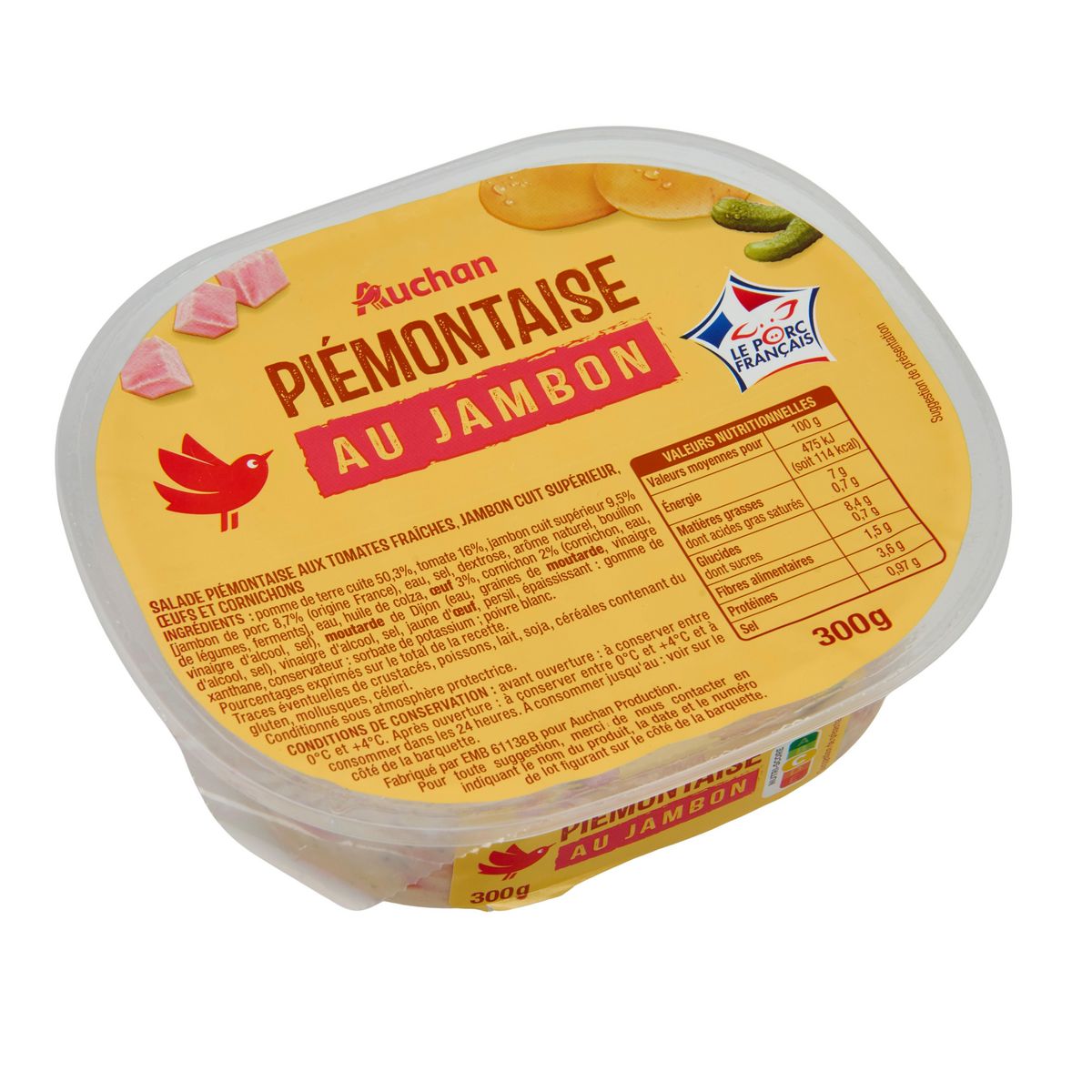 AUCHAN Piémontaise au jambon 3 parts 300g