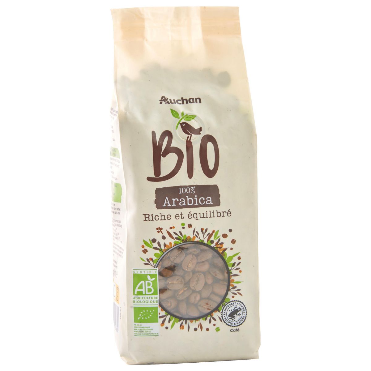 AUCHAN BIO Café en grains riche et équilibré pur arabica 250g