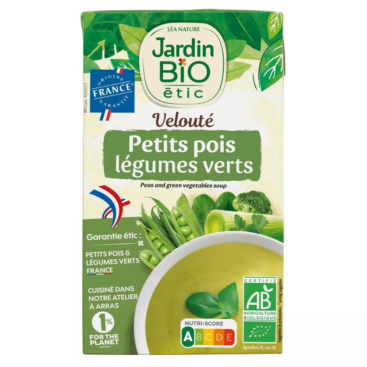 JARDIN BIO ETIC Soupe veloutée petits pois légumes verts 1l