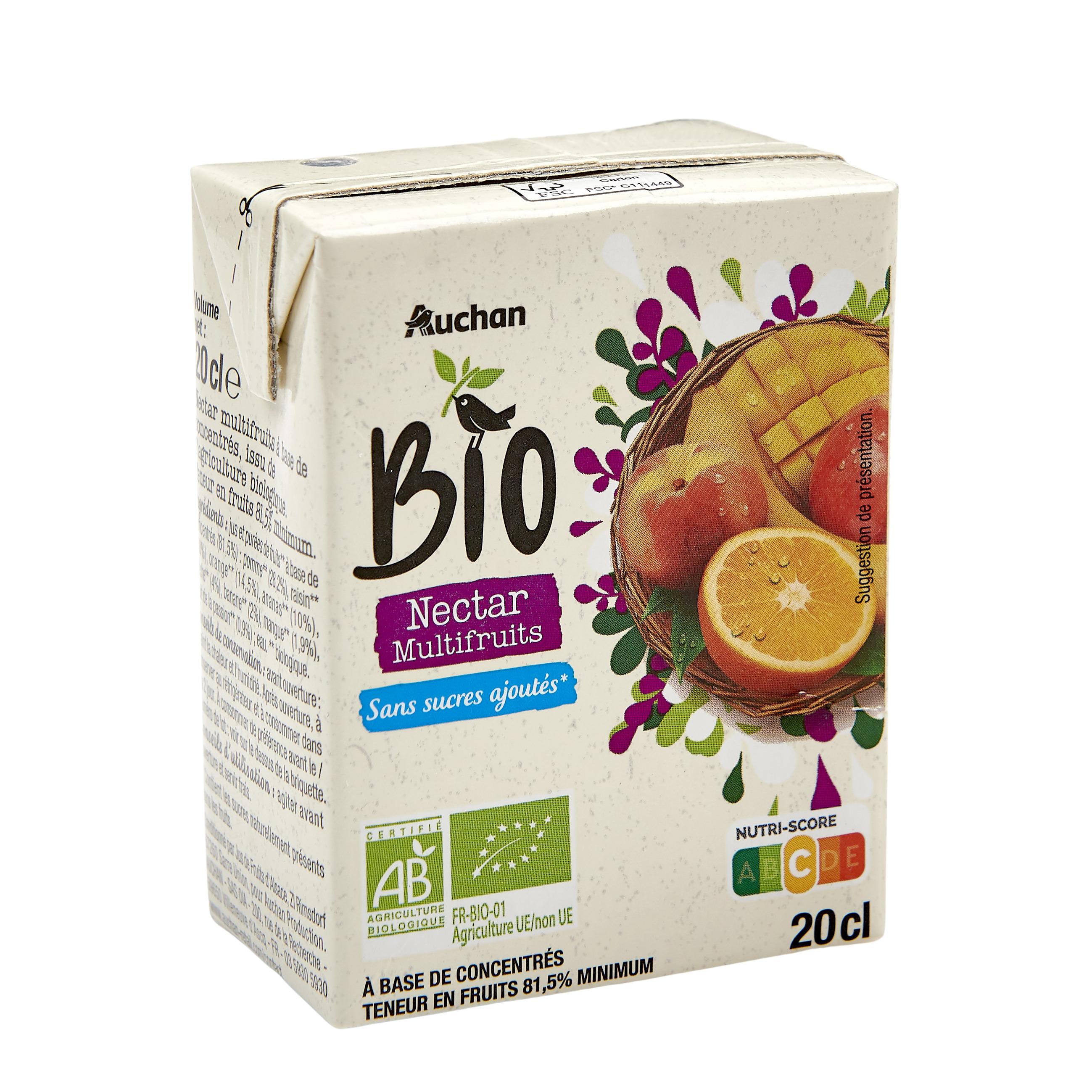Voir la diapositive 3 : AUCHAN BIO Nectar multifruits sans sucres ajoutés en briquette bio 20cl