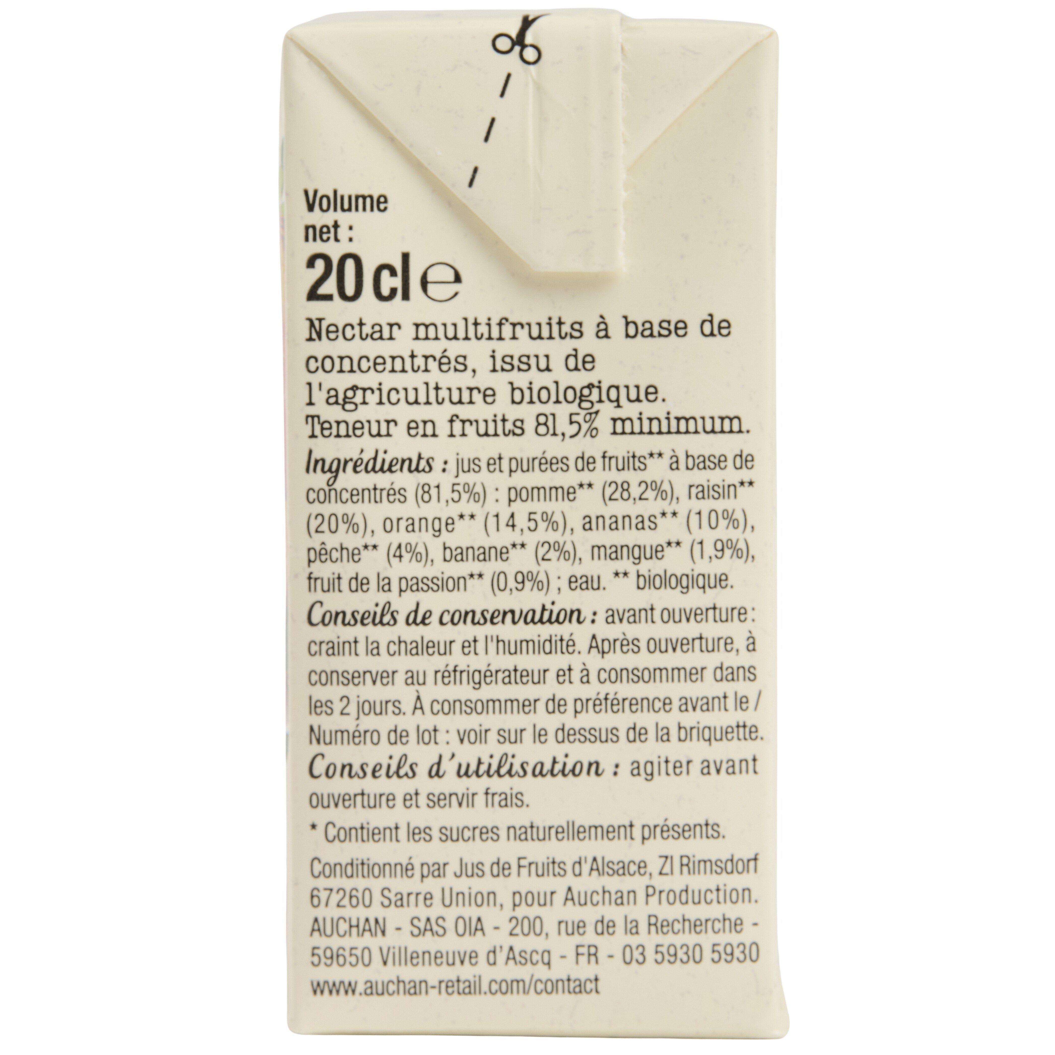 Voir la diapositive 3 : AUCHAN BIO Nectar multifruits sans sucres ajoutés en briquette bio 20cl