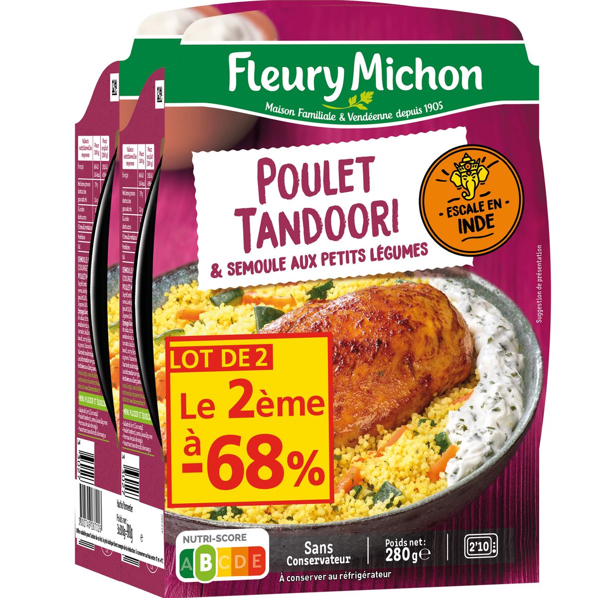 FLEURY MICHON Poulet tandoori et semoule aux petits légumes 2x280g