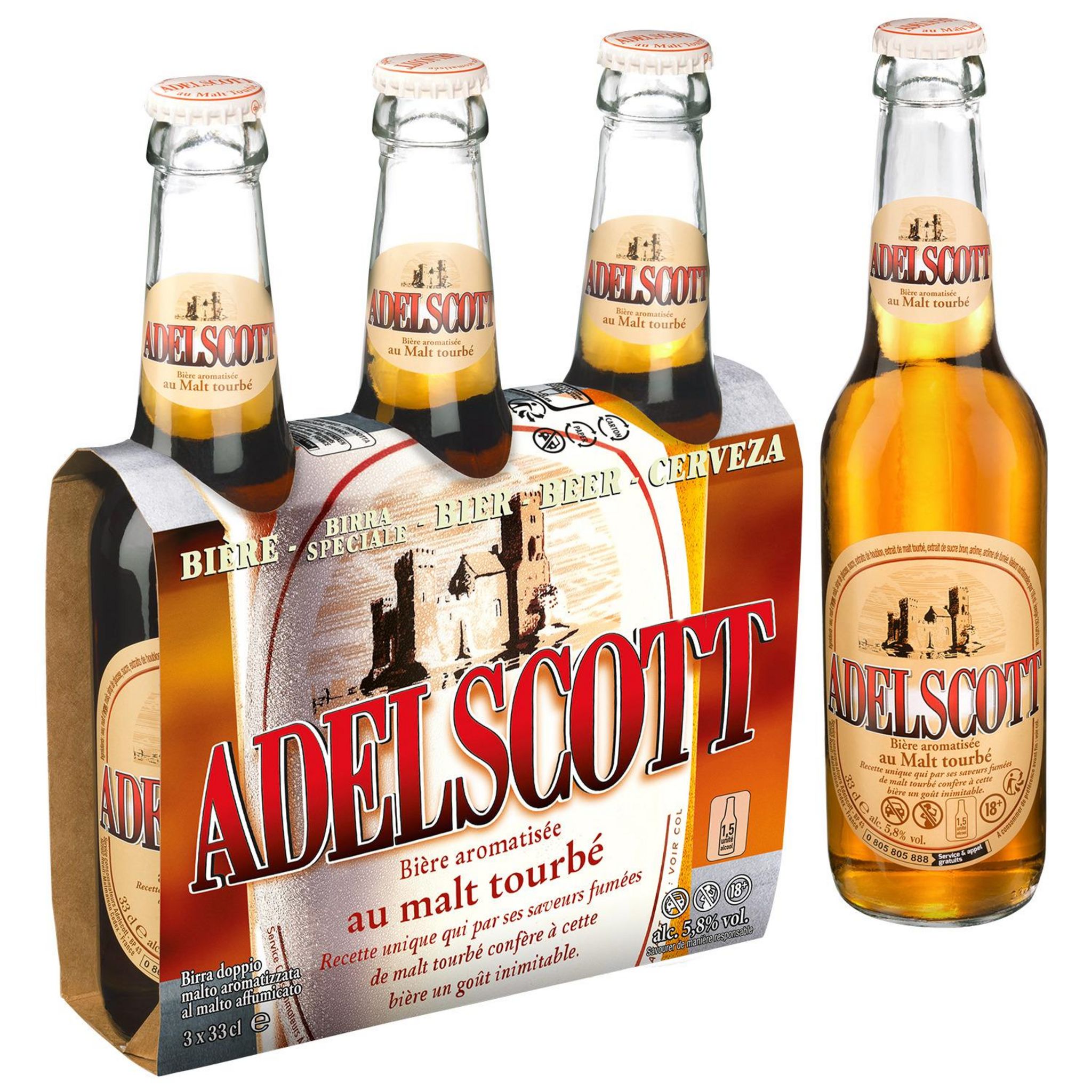 ADELSCOTT Bière aromatisé au malt tourbé 5.8% bouteilles 3x33cl