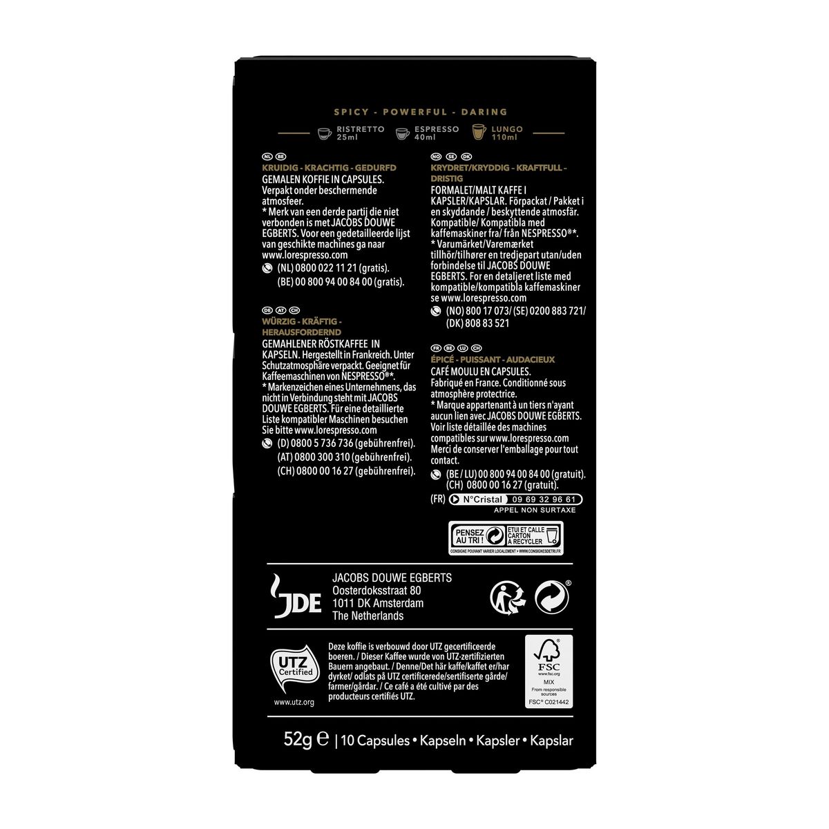 L'OR ESPRESSO Capsules de café Lungo Estremo intensité 10 compatibles Nespresso 10 capsules 52g