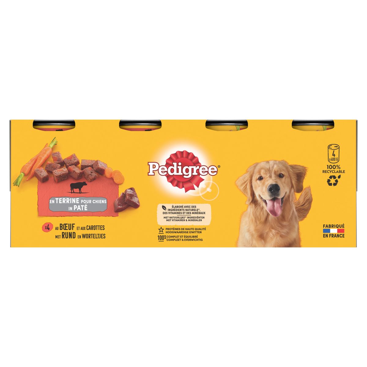 PEDIGREE Terrines au boeuf et carottes en boite pour chien 4 boites 4x400g