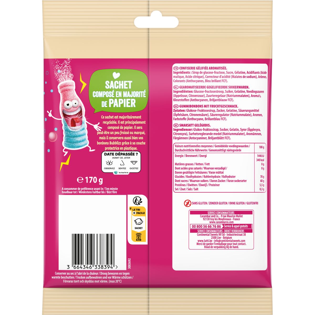 LUTTI Bubblizz original bonbons pétillants goût bubble gum 170g