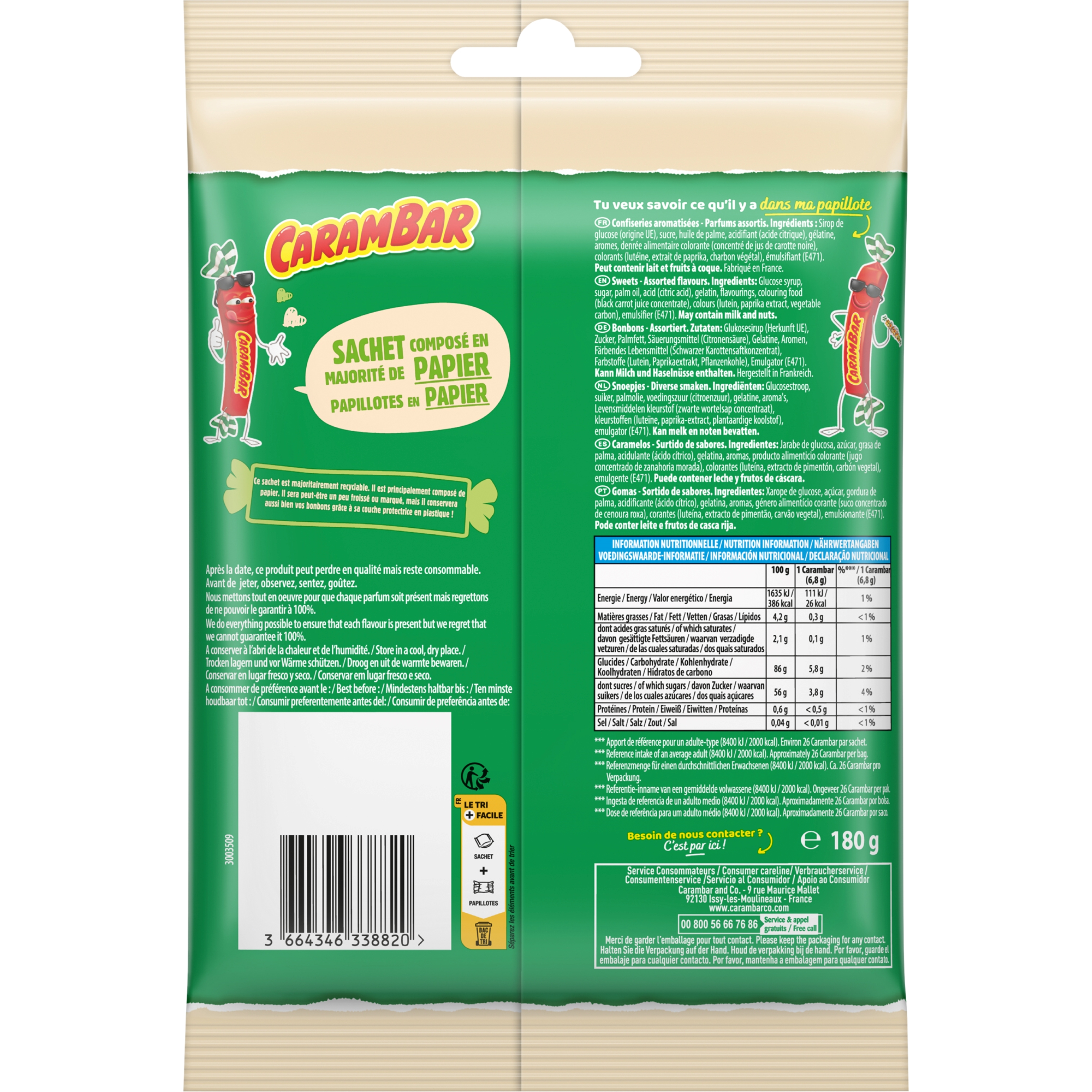 Voir la diapositive 2 : CARAMBAR Bonbons goût fruits 180g