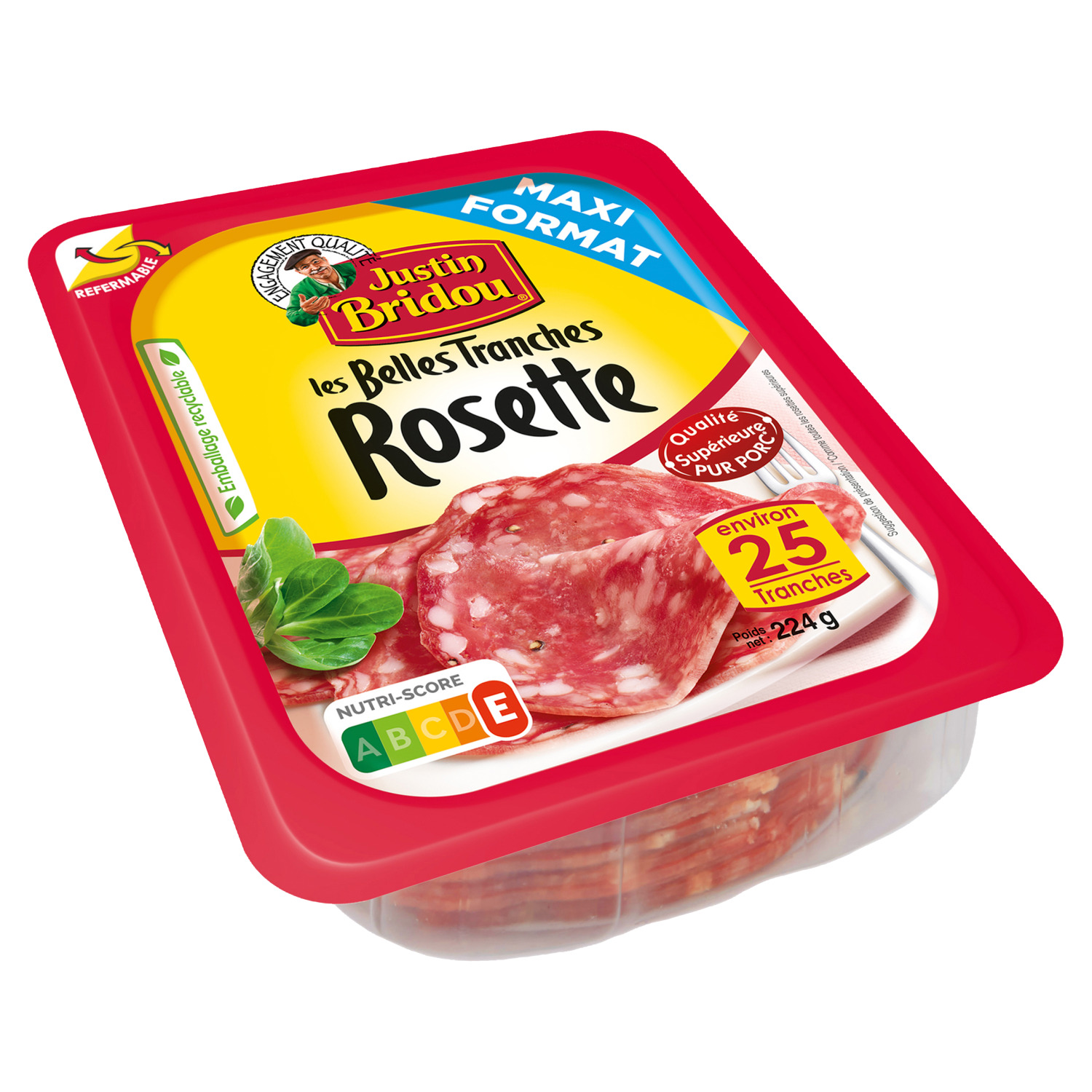 Voir la diapositive 2 : JUSTIN BRIDOU Les belles tranches Rosette pur porc 25 tranches 224g