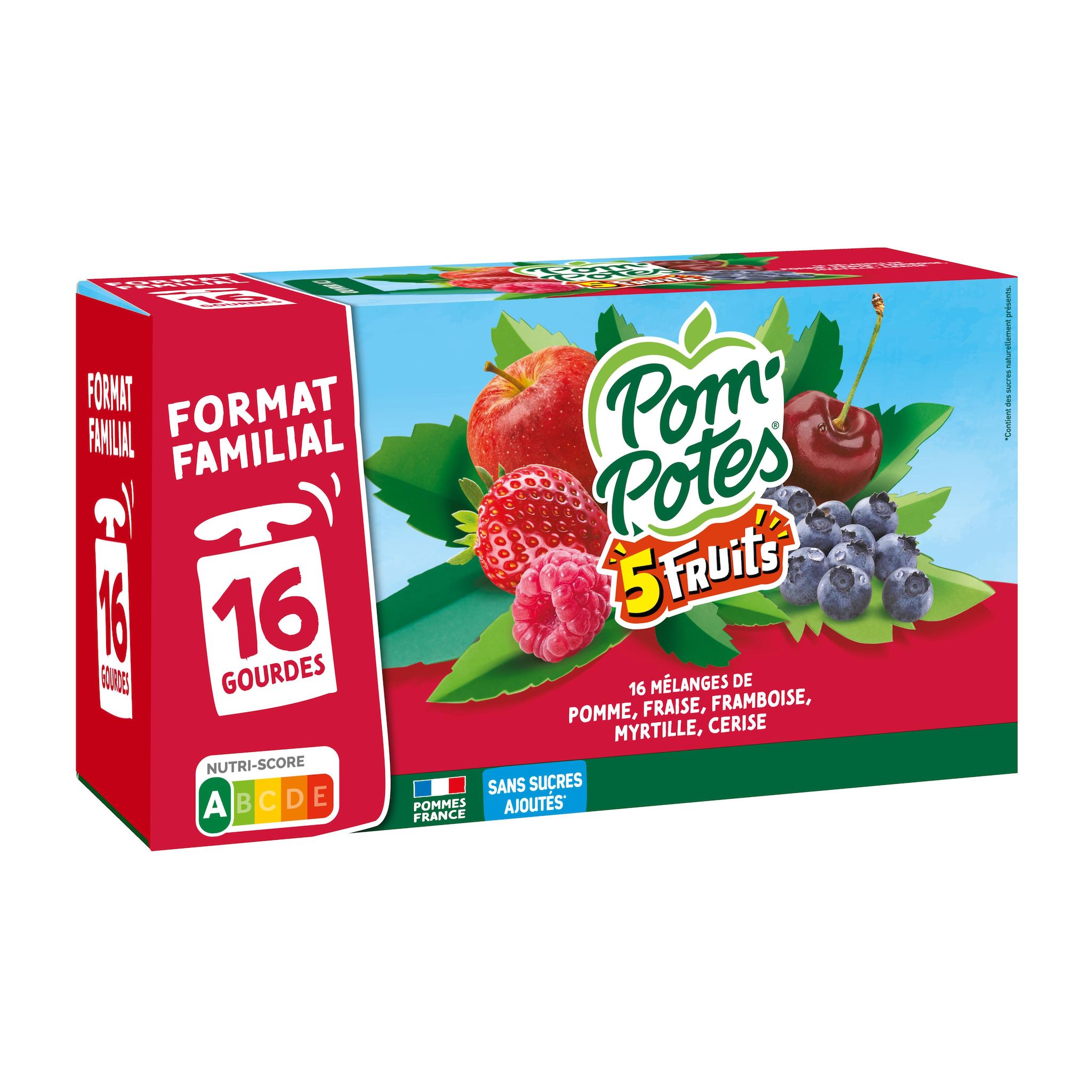 POM'POTES Gourdes pomme fraise framboise myrtille cerise 16x90g