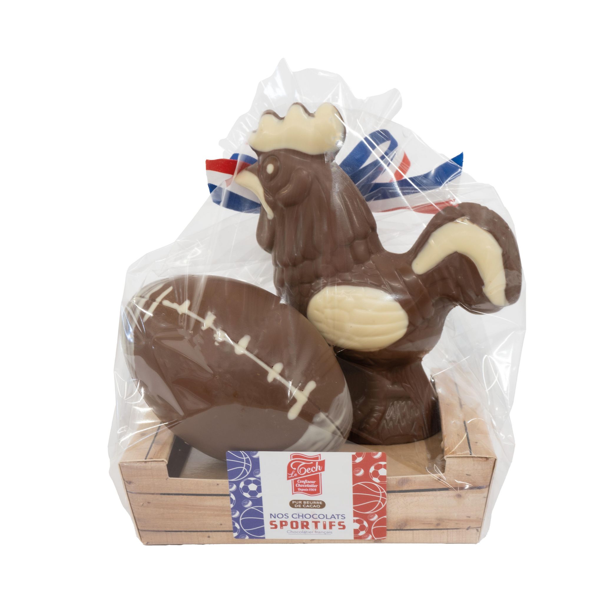 LE TECH Corbeille rugby en chocolat au lait et blanc 270g