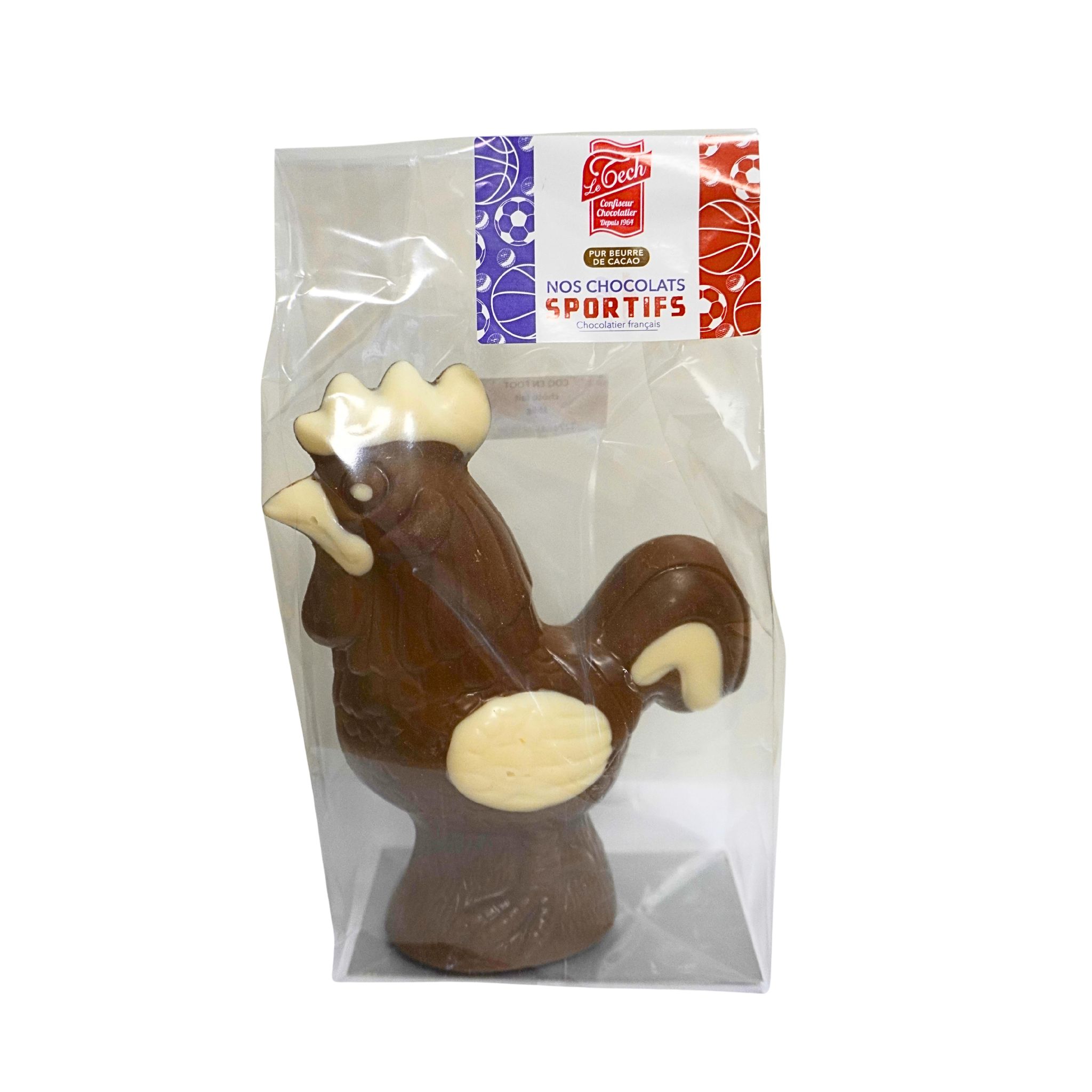 LE TECH Coq en chocolat au lait décoré de chocolat blanc 150g