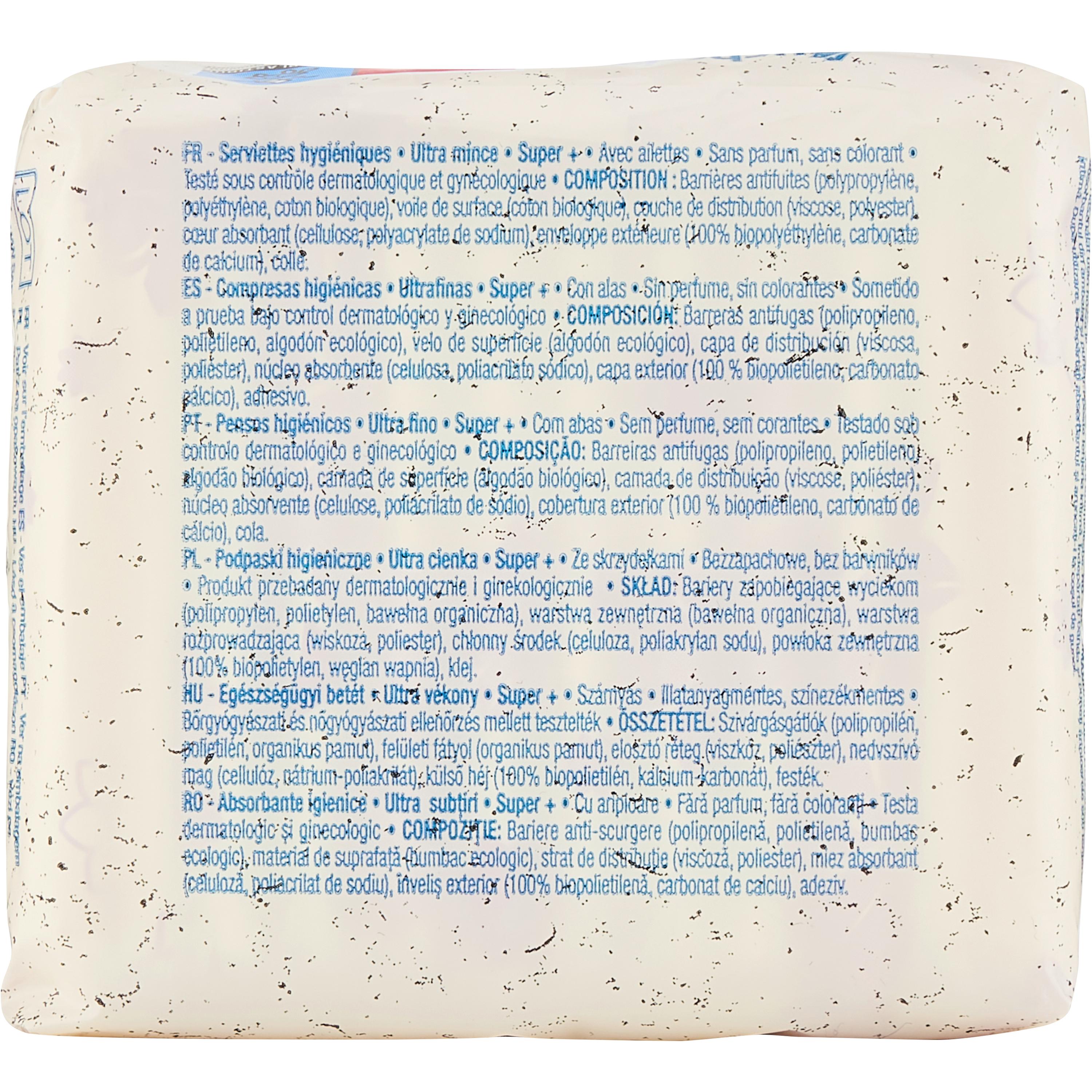 Voir la diapositive 4 : AUCHAN BETTER LIFE Serviettes hygiéniques en coton bio avec ailettes ultra minces super+ 12 serviettes
