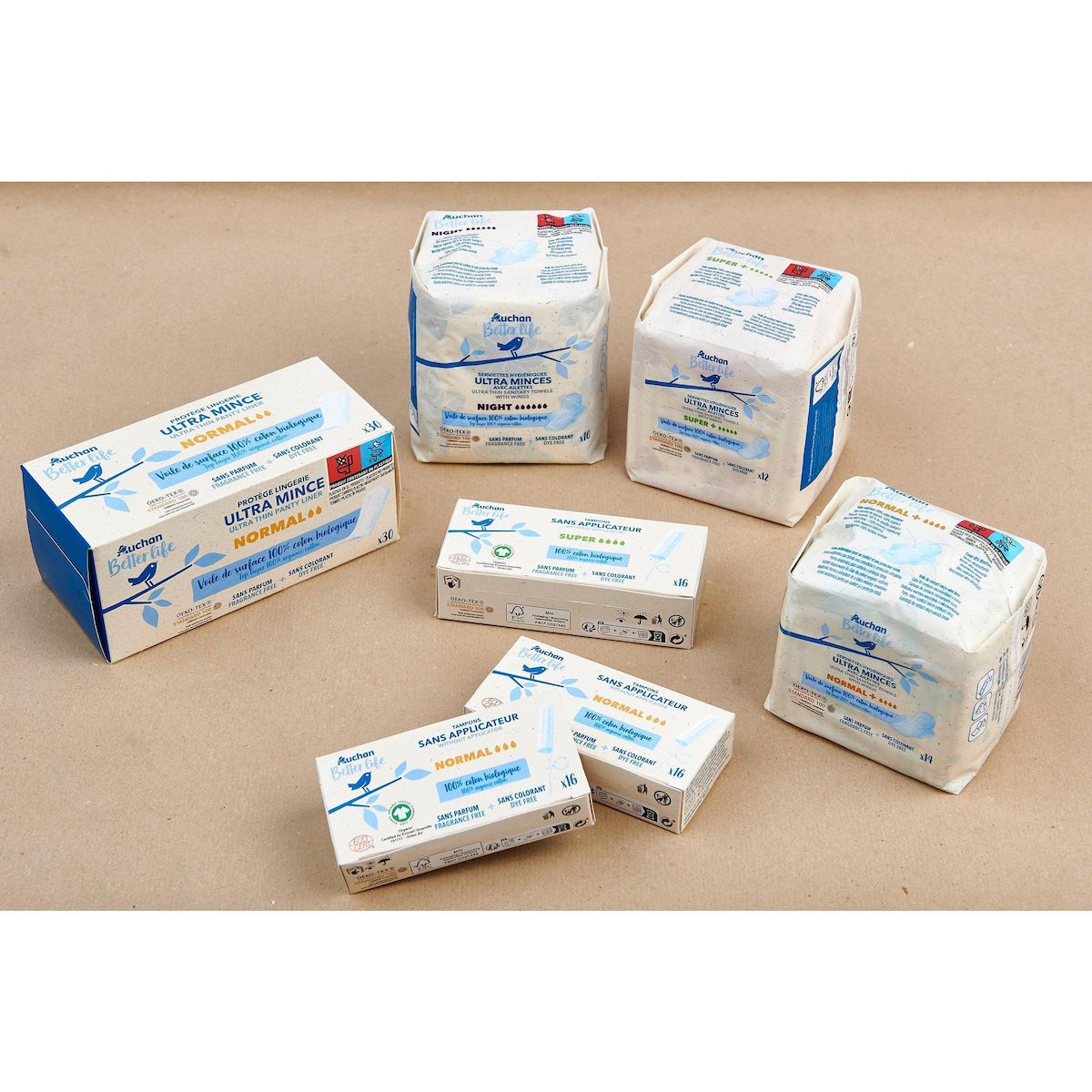 AUCHAN BETTER LIFE Serviettes hygiéniques ultra minces avec ailettes night 10 serviettes