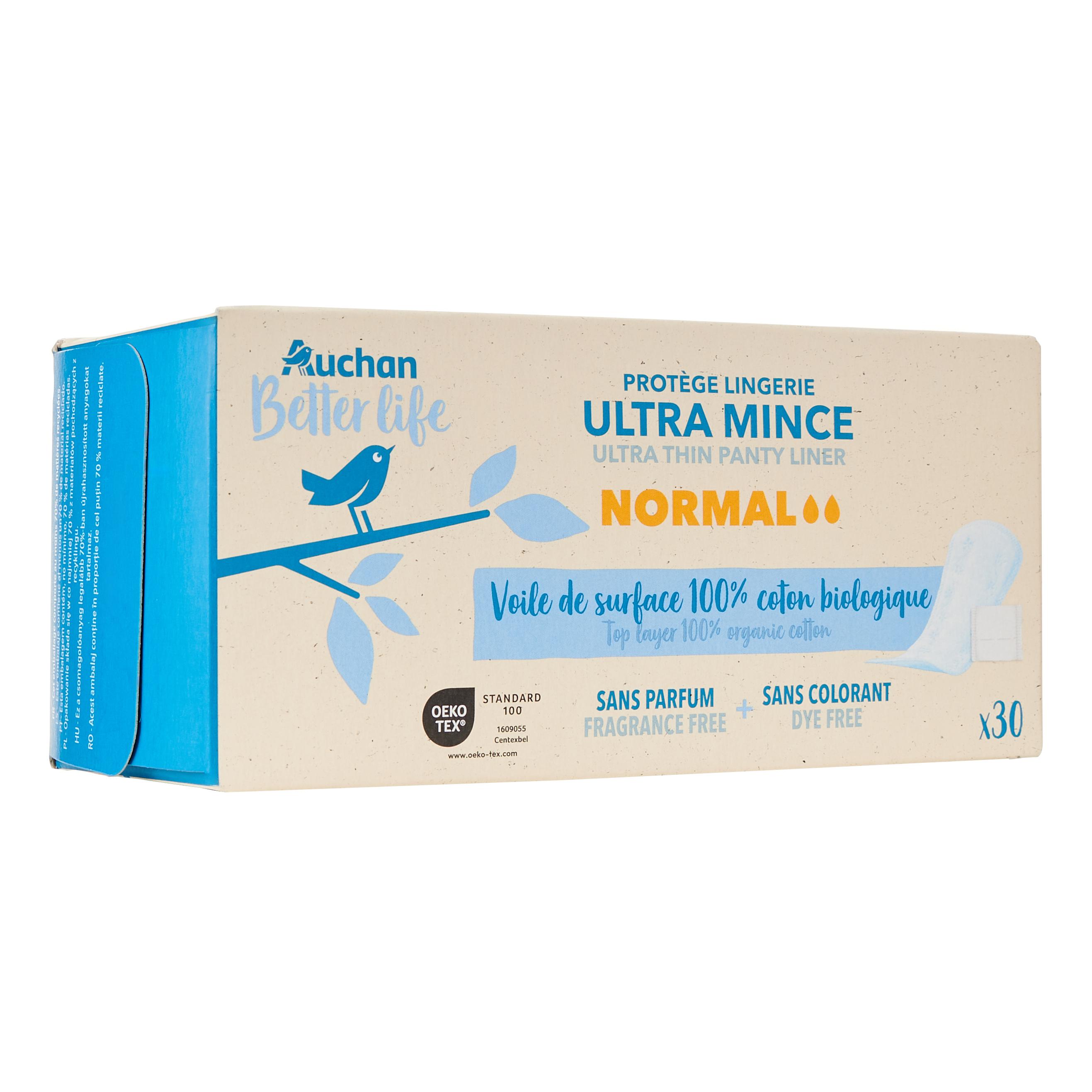 Voir la diapositive 2 : AUCHAN BETTER LIFE Protège lingerie ultra mince normal 30 pièces