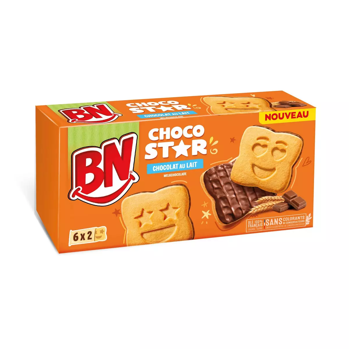 BN Choco star biscuits au chocolat 6x2 biscuits 195g