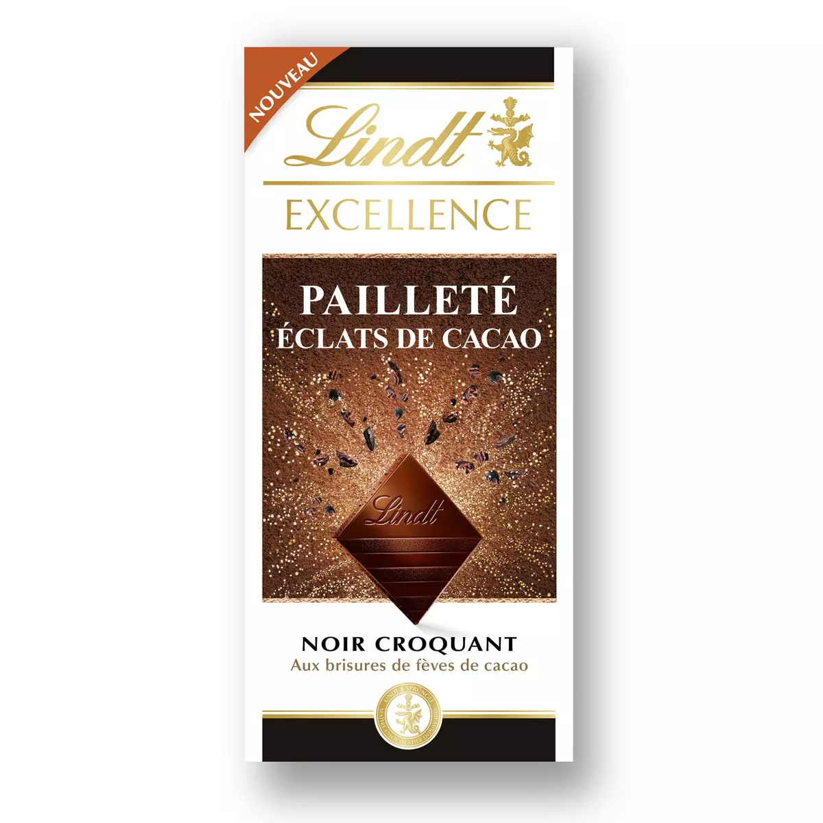 LINDT Excellence tablette de chocolat noir pailleté éclats de cacao 100g