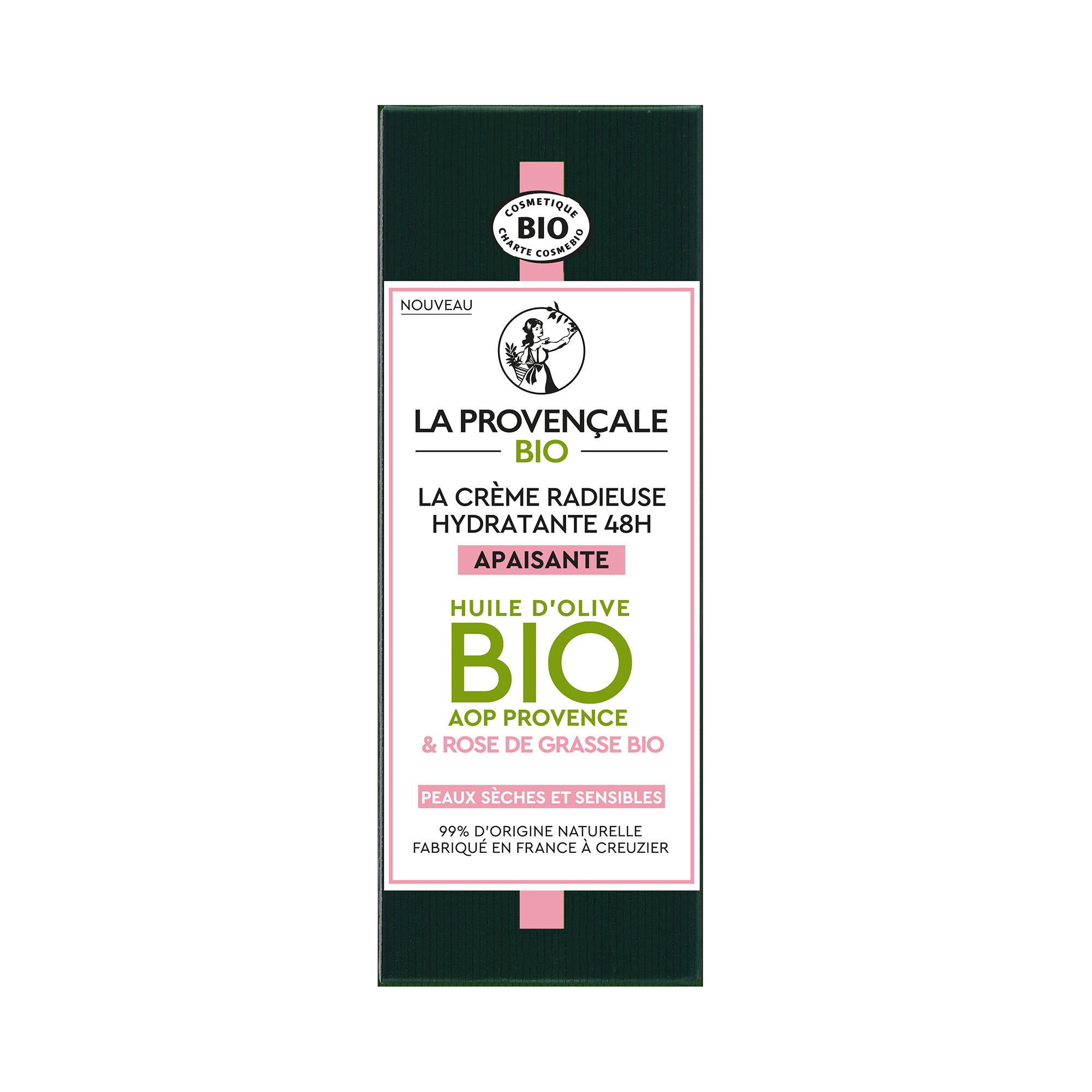 Voir la diapositive 2 : LA PROVENÇALE BIO Crème radieuse hydratante 48h apaisante huile d'olive bio AOP Provence & rose de Grasse bio 50ml