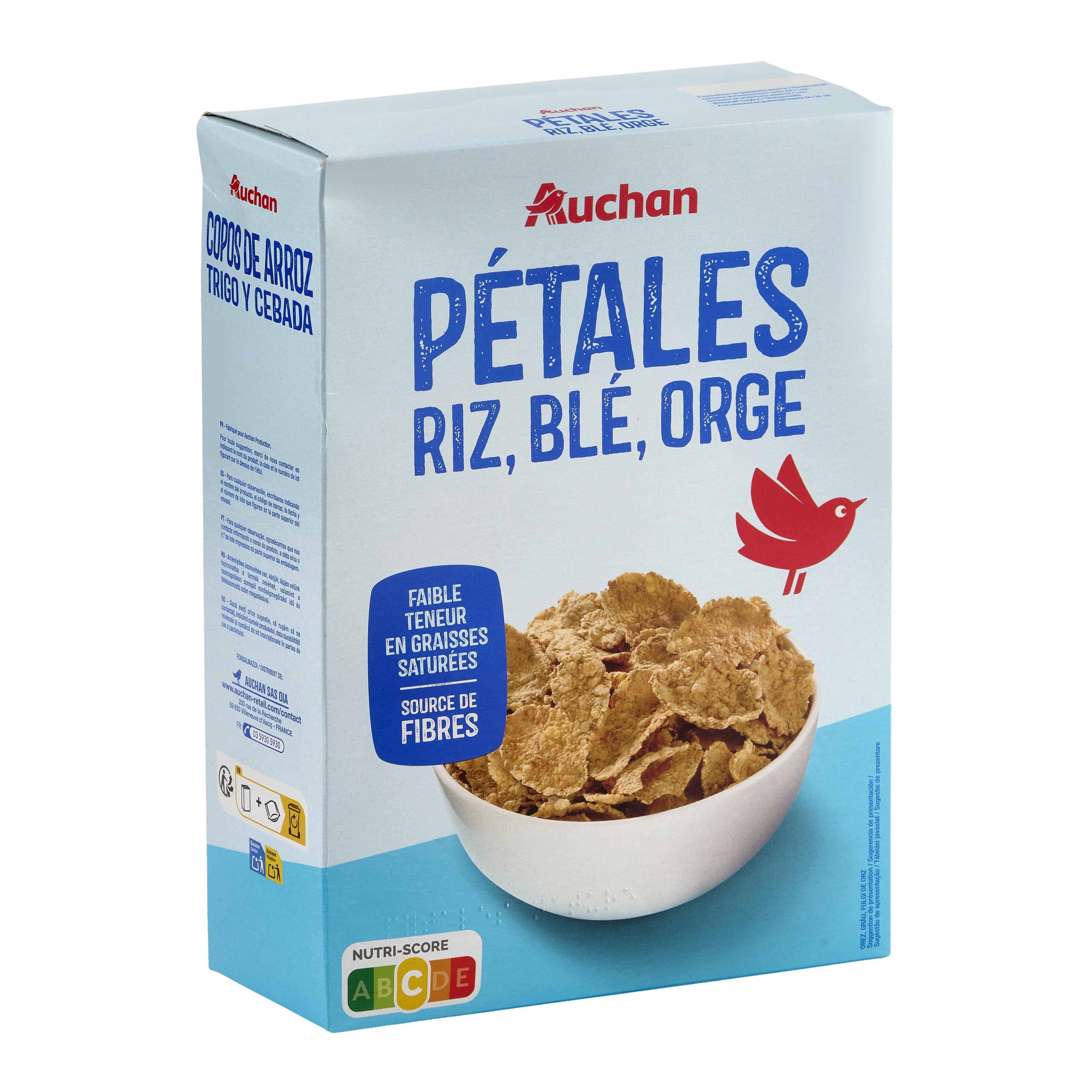 Voir la diapositive 2 : AUCHAN Céréales pétales de riz blé et orge 500g