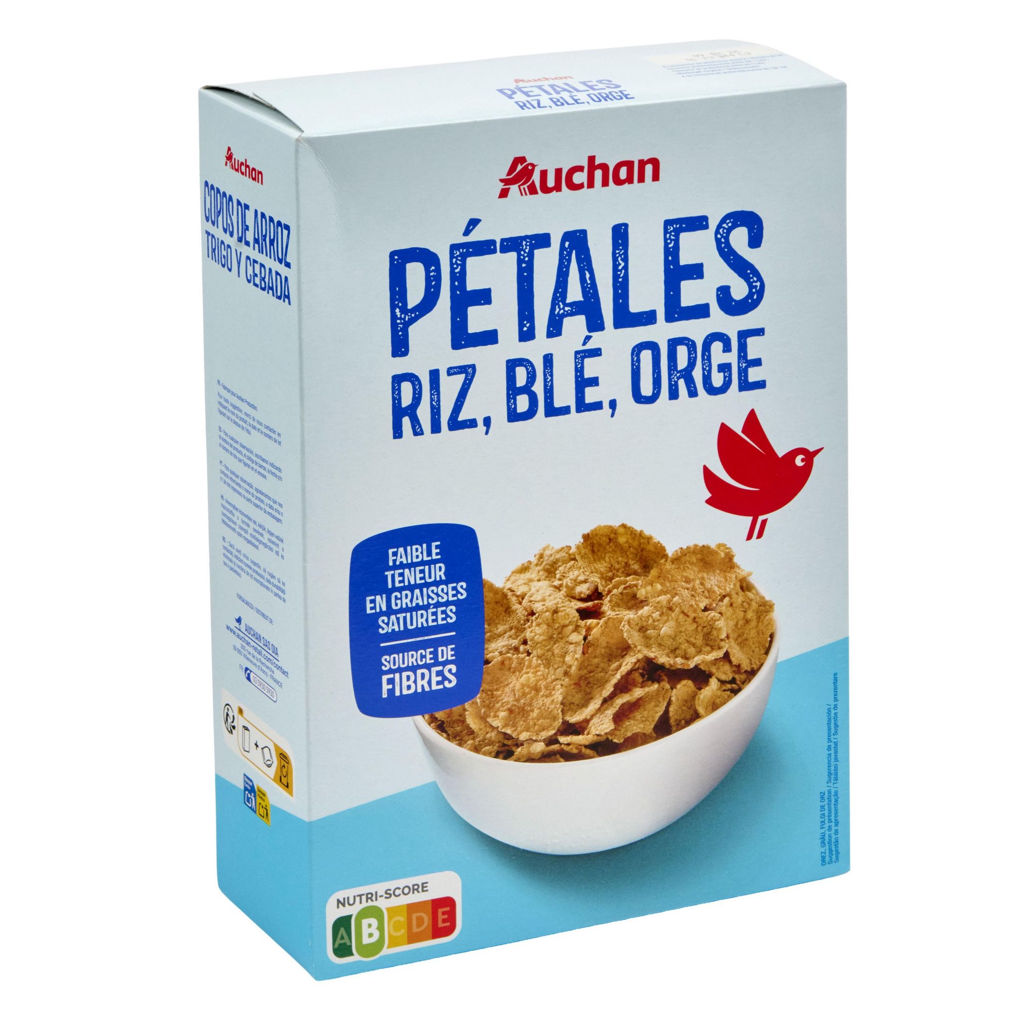 Voir la diapositive 2 : AUCHAN Céréales pétales de riz blé et orge 500g