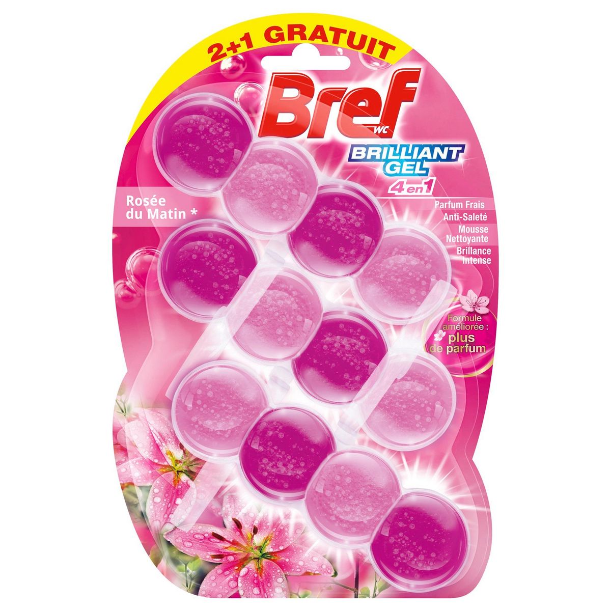 BREF WC Bloc WC brilliant gel 4en1 rosée du matin 2+1 offert 3 blocs