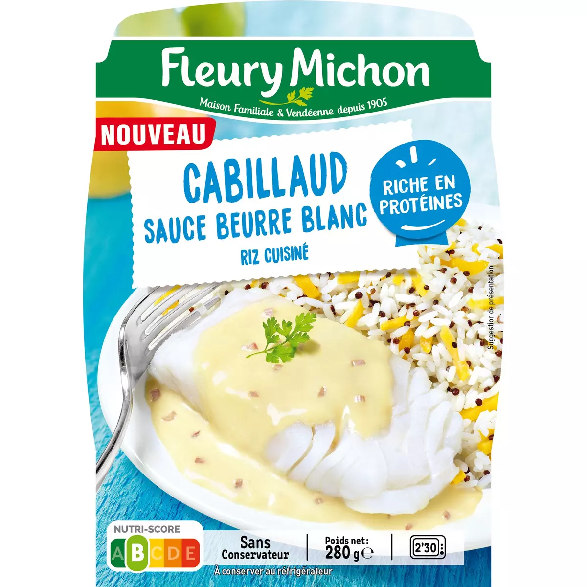 FLEURY MICHON Cabillaud sauce beurre blanc et riz 1 portion 280g