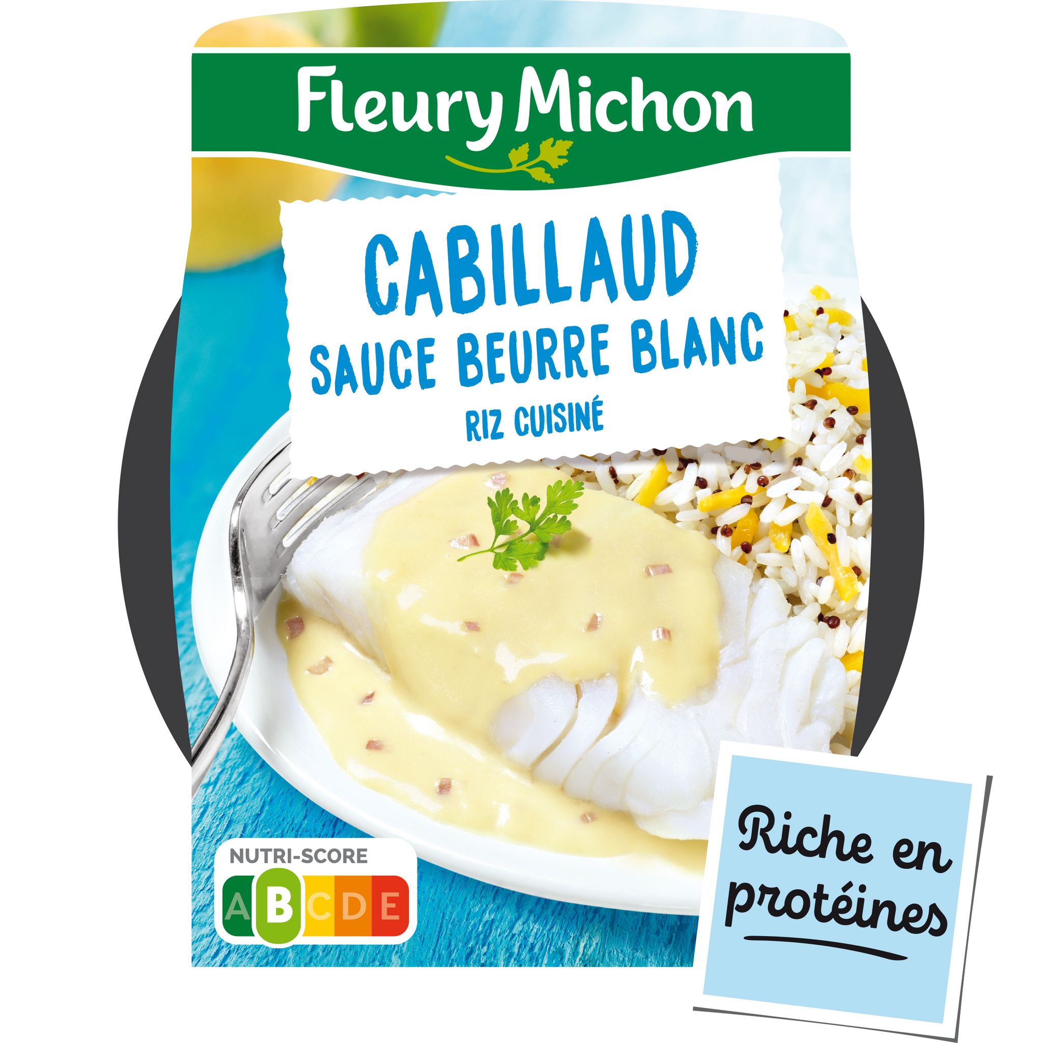 Voir la diapositive 3 : FLEURY MICHON Cabillaud sauce beurre blanc et riz 1 part 280g