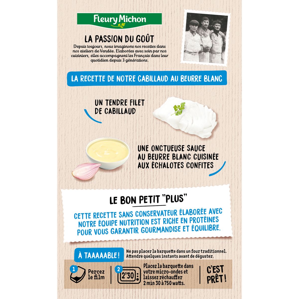 FLEURY MICHON Cabillaud sauce beurre blanc et riz 1 part 280g