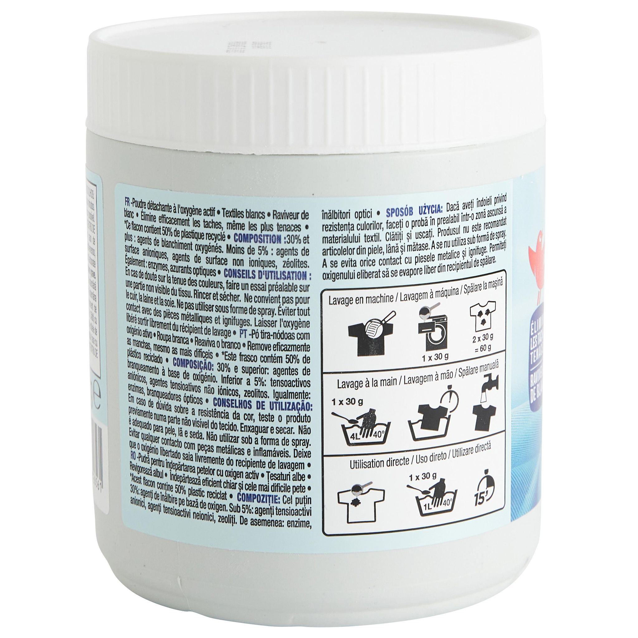 Voir la diapositive 3 : AUCHAN Détachant poudre textiles blancs 500g