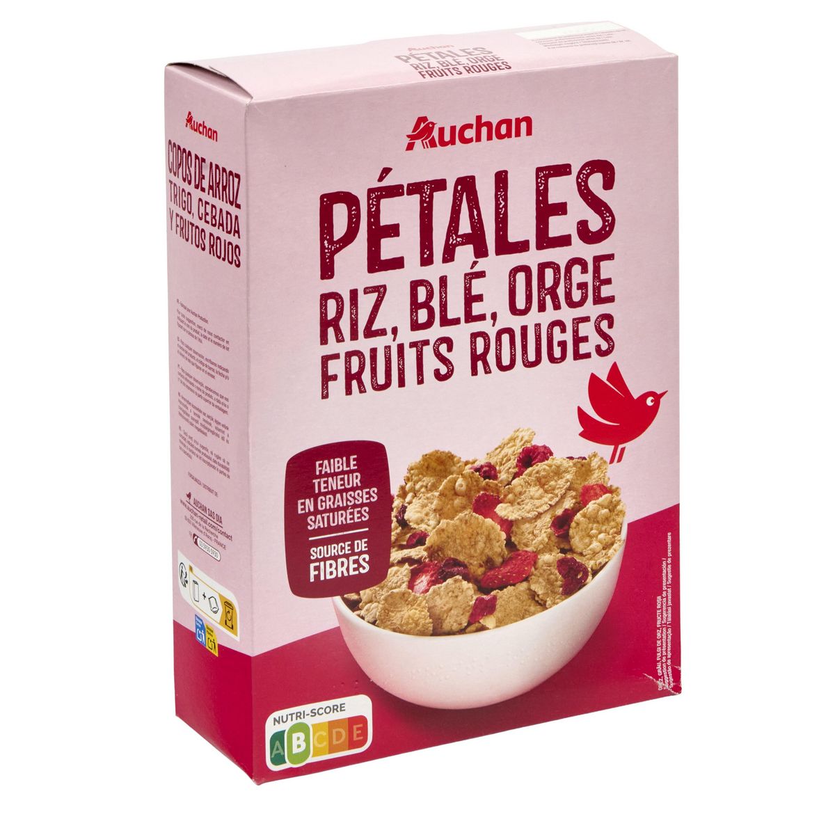 AUCHAN Céréales pétales de riz blé orge et fruits rouges 500g