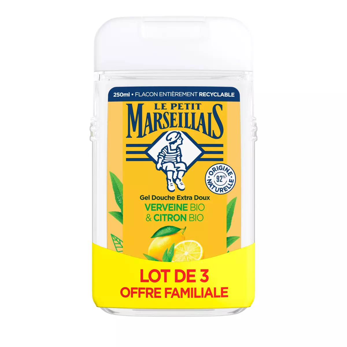 LE PETIT MARSEILLAIS Gel douche extra doux verveine et citron bio 3x250ml