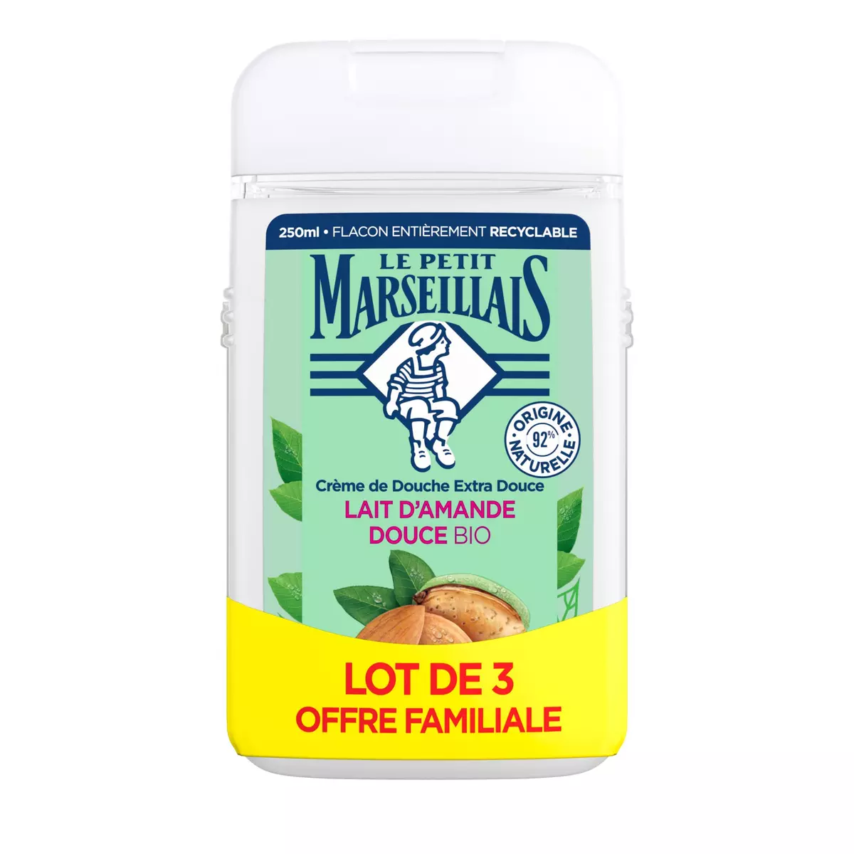 LE PETIT MARSEILLAIS Crème de douche extra douce au lait d'amande douce bio 3x250ml