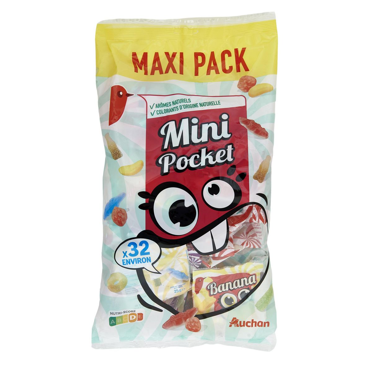 AUCHAN Mini pocket assortiment de bonbons environ 32 bonbons 800g