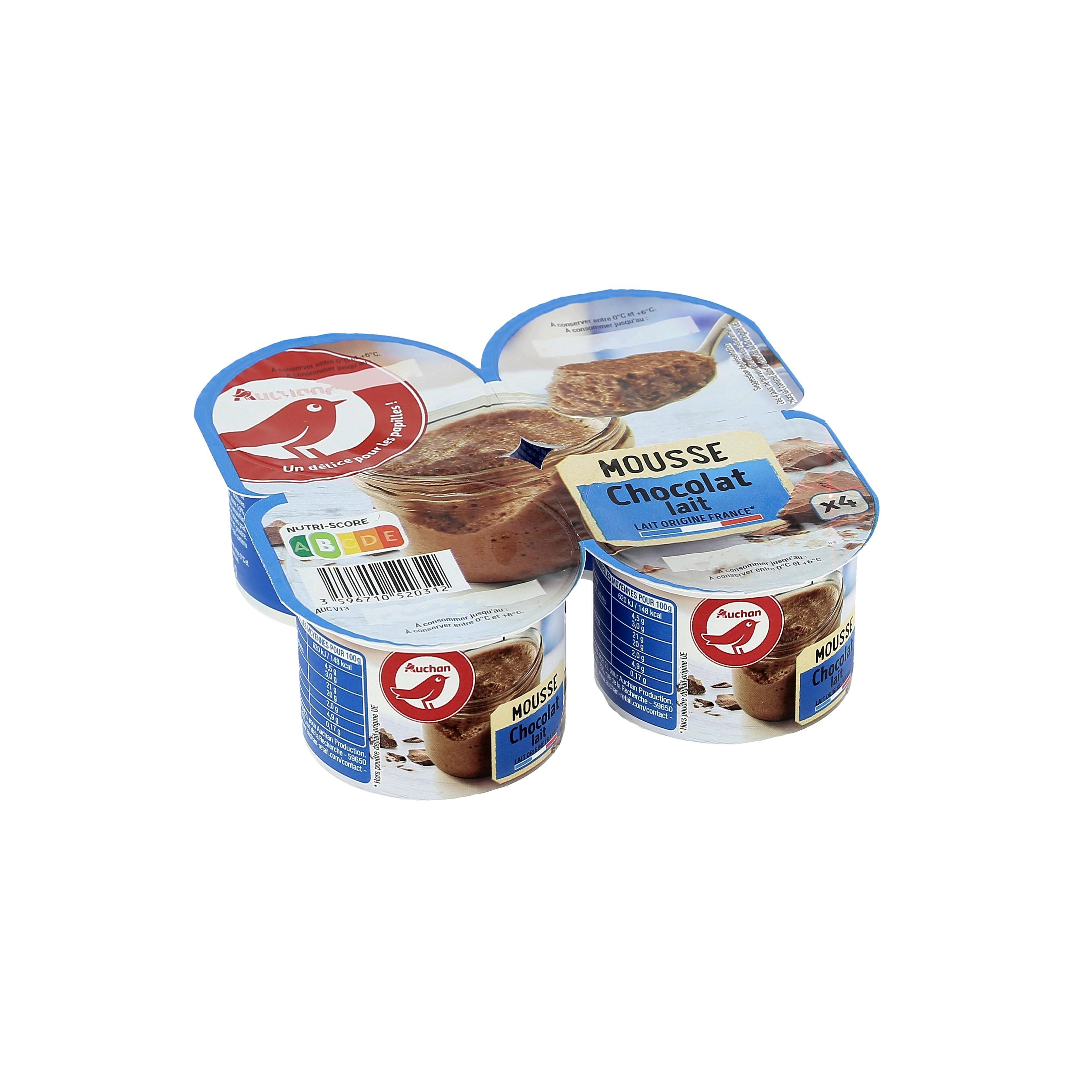 Voir la diapositive 2 : AUCHAN Mousse au chocolat au lait 4x60g