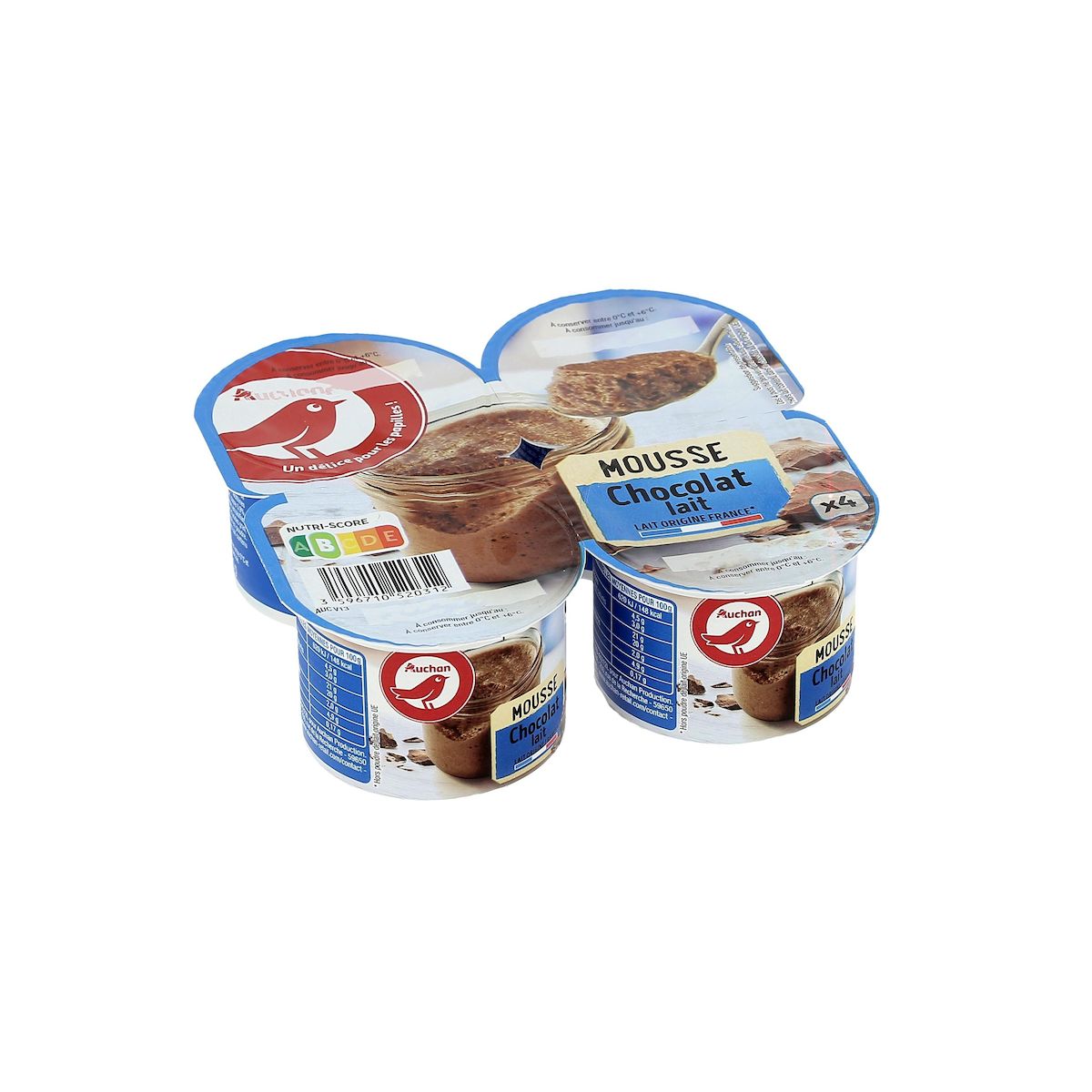 AUCHAN Mousse au chocolat au lait 4x60g