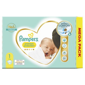 Couches Pampers Premium Protection Taille 1 (2-5 Kg) - Lot De 72, Peau Sèche, Indicateur D'humidité