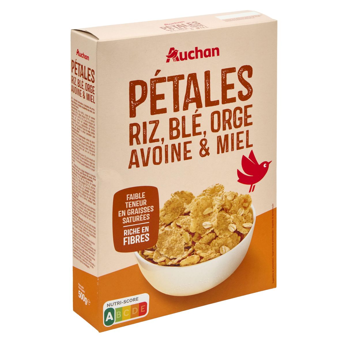 AUCHAN Céréales pétales riz blé orge avoine et miel 500g