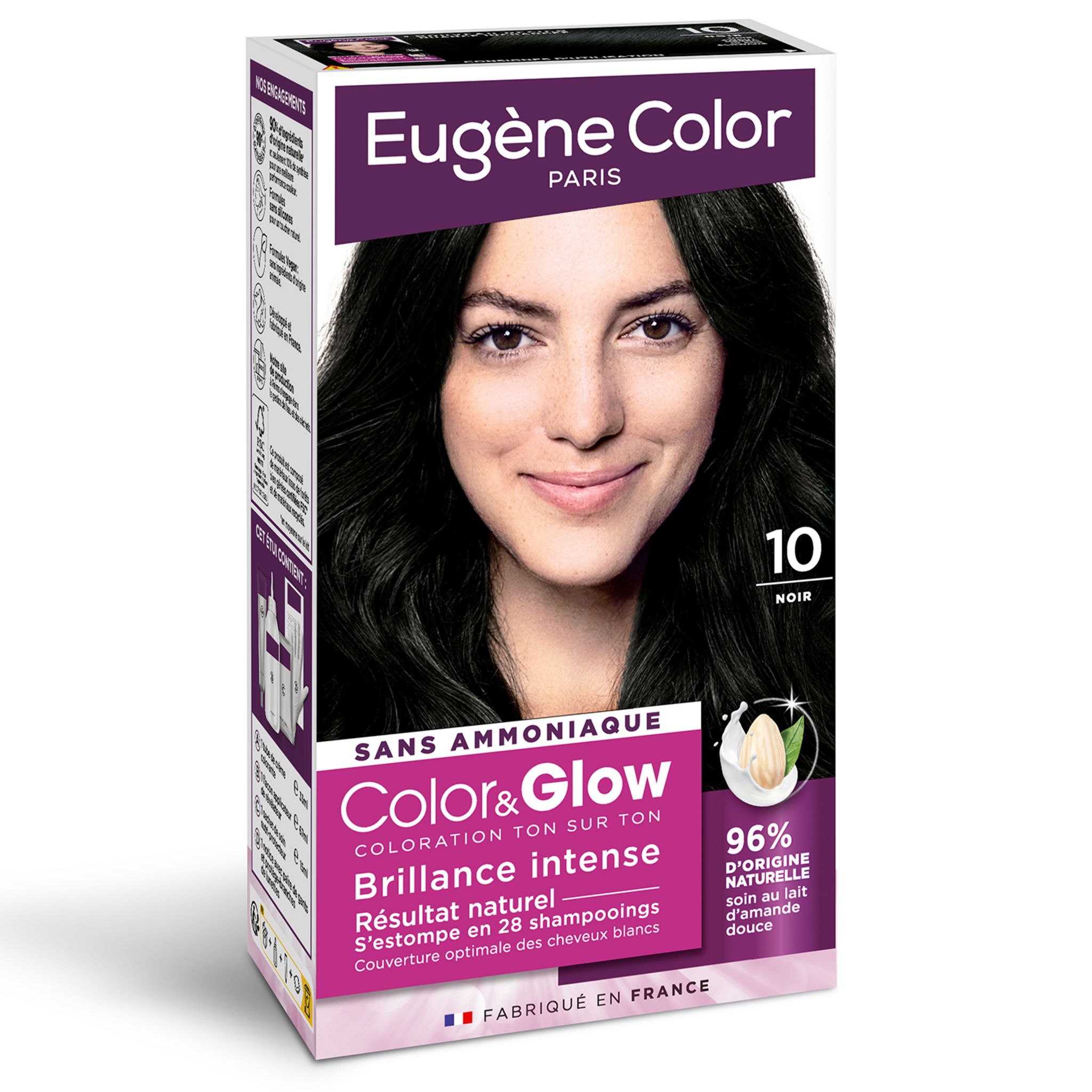 Voir la diapositive 2 : EUGENE COLOR Color & Glow Coloration ton sur ton brillance intense 10 noir 1 kit
