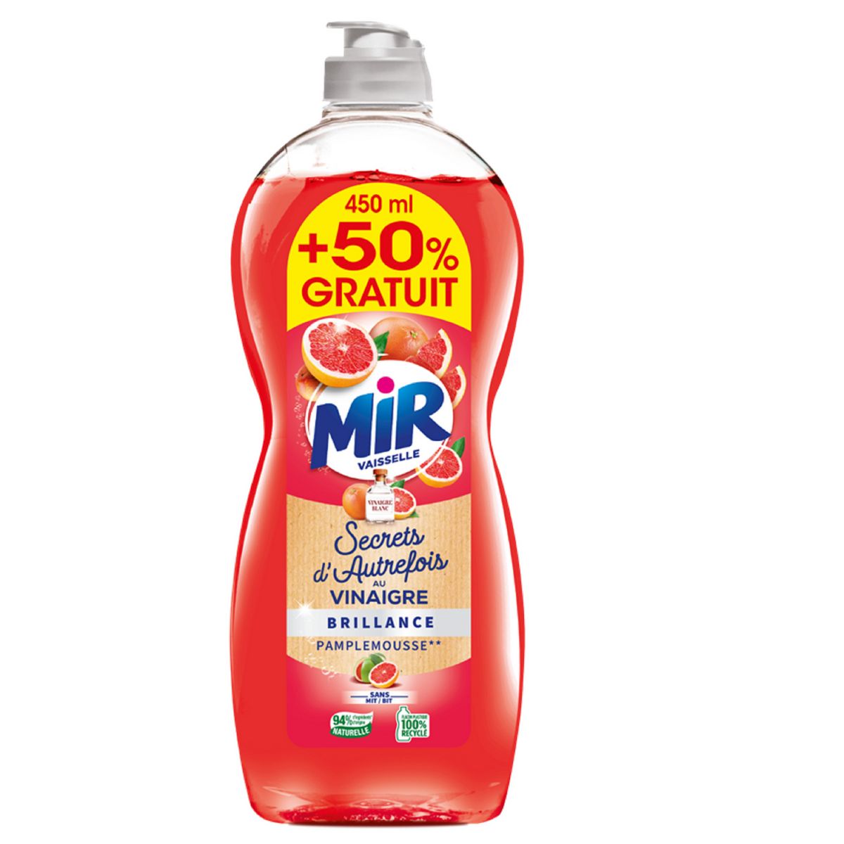 MIR Secrets d'Autrefois liquide vaisselle brillance au vinaigre pamplemousse 675ml