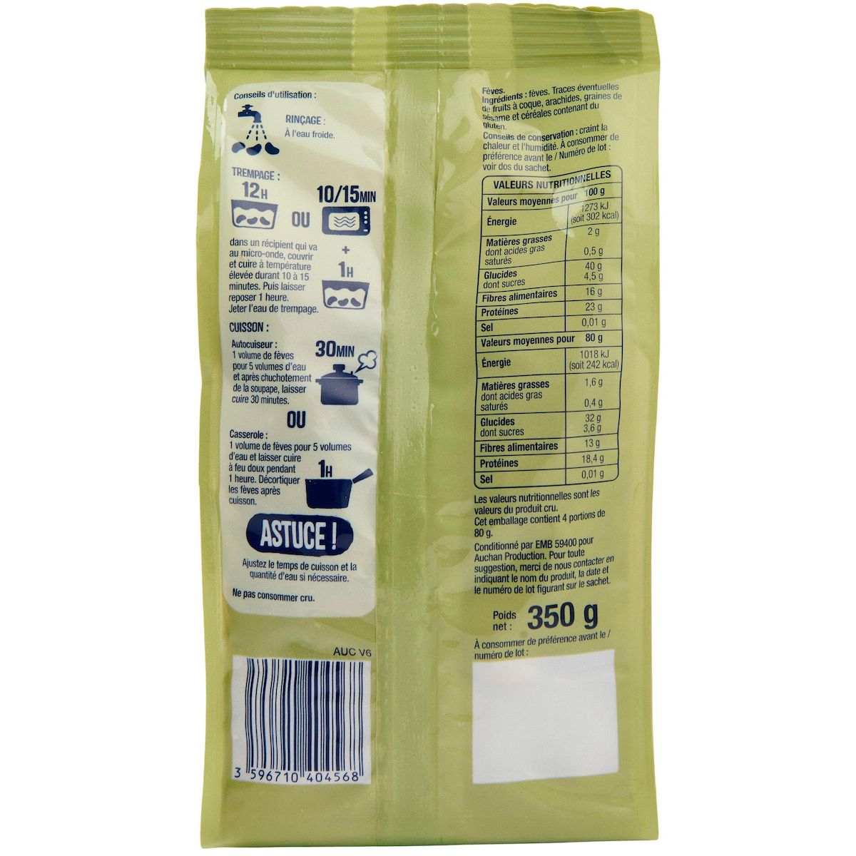 AUCHAN Fèves 4 personnes 350g