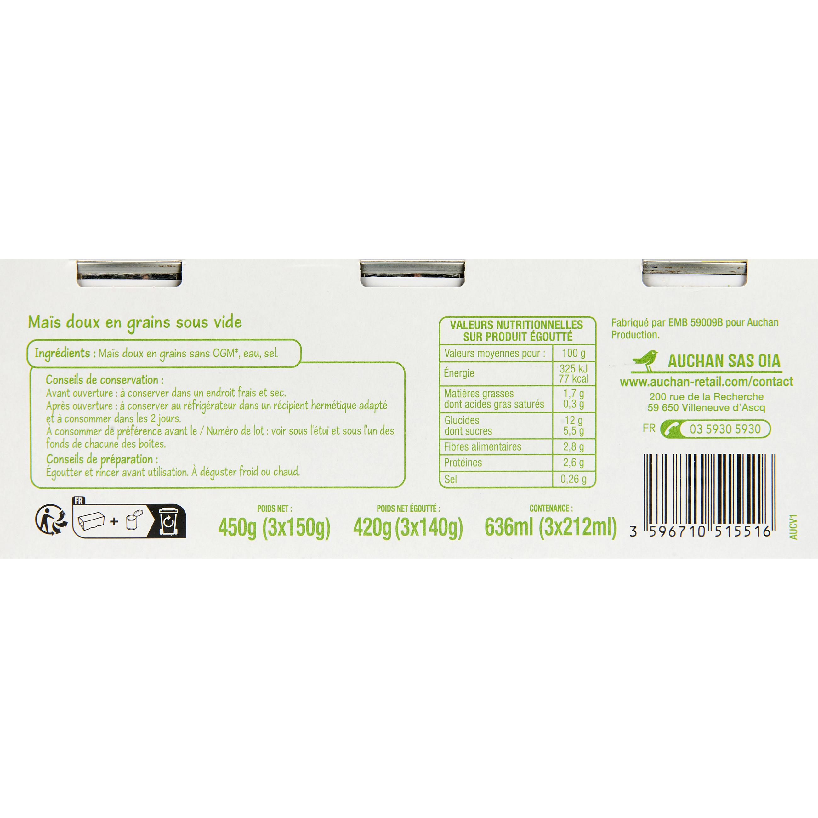 Voir la diapositive 3 : POUCE Maïs en conserve 3 boites 3x140g