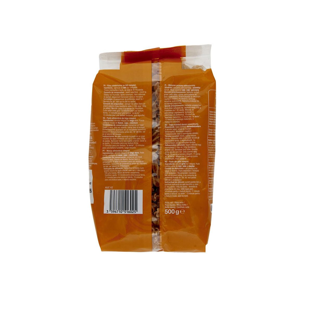 AUCHAN Fusilli au blé complet 500g