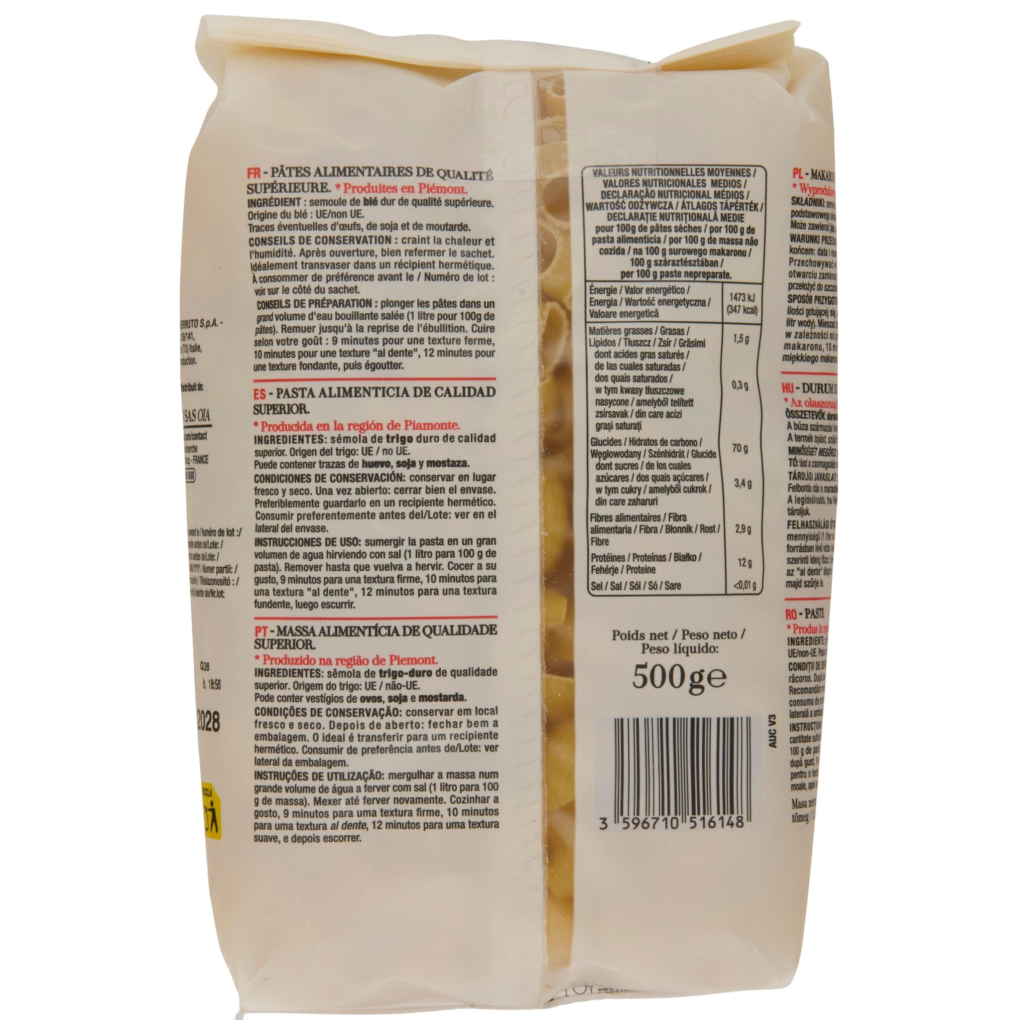 Voir la diapositive 2 : AUCHAN TAVOLA IN ITALIA Pipe rigate 500g