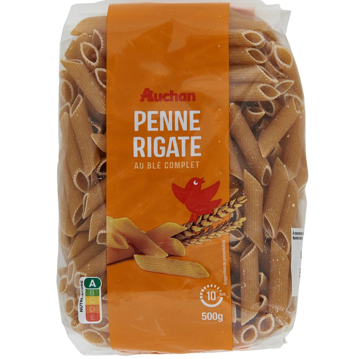AUCHAN Penne rigate au blé complet 500g