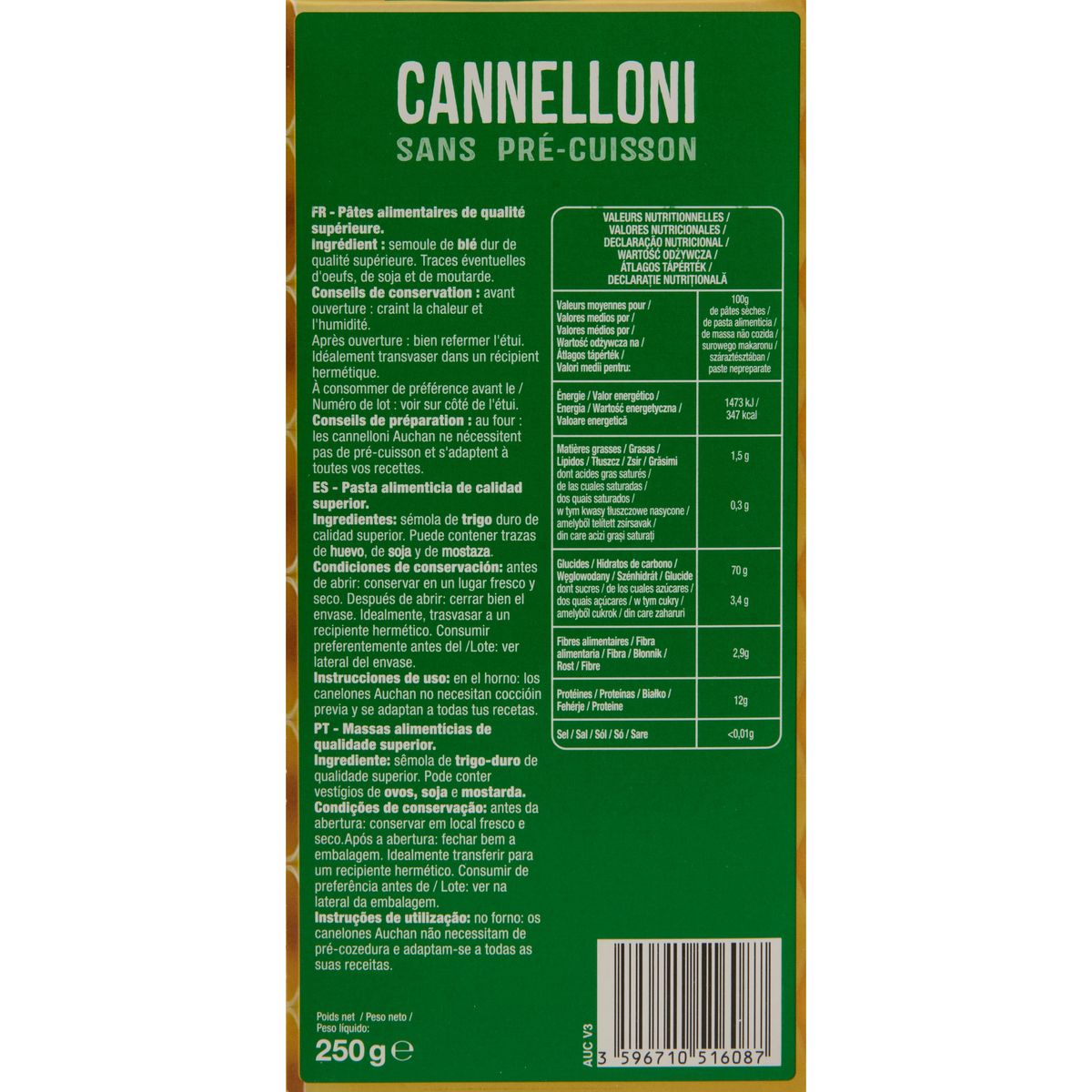 AUCHAN Cannelloni 250g